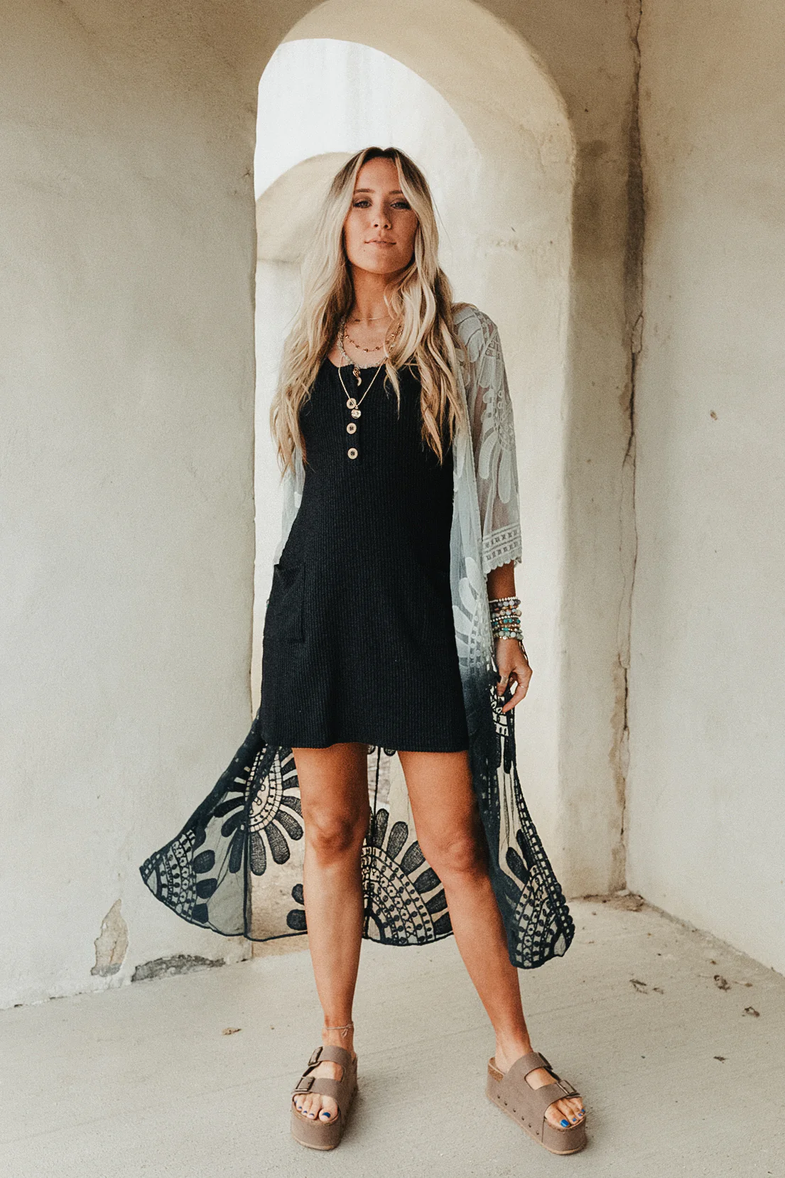 Poolside Ombre Lace Kimono - Black - Image 2