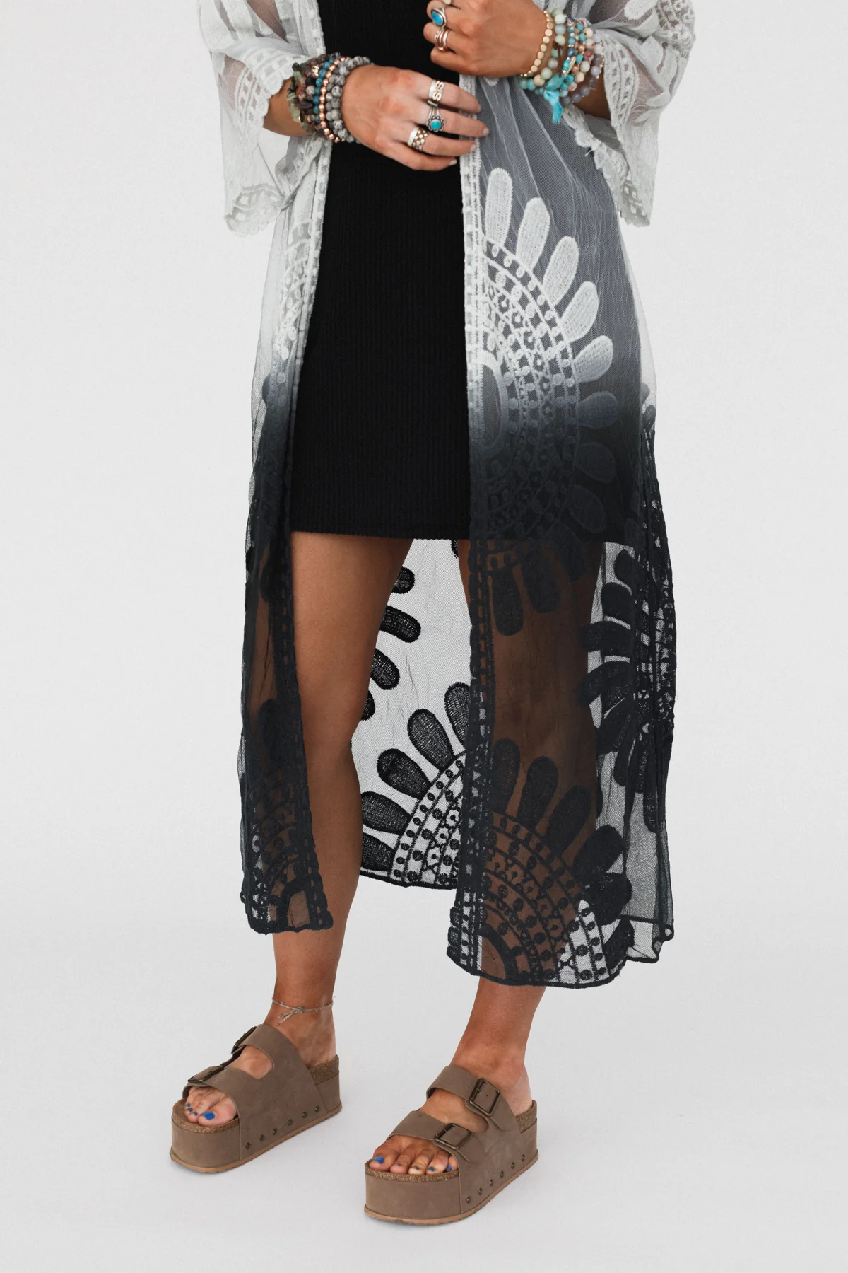 Poolside Ombre Lace Kimono - Black - Image 3