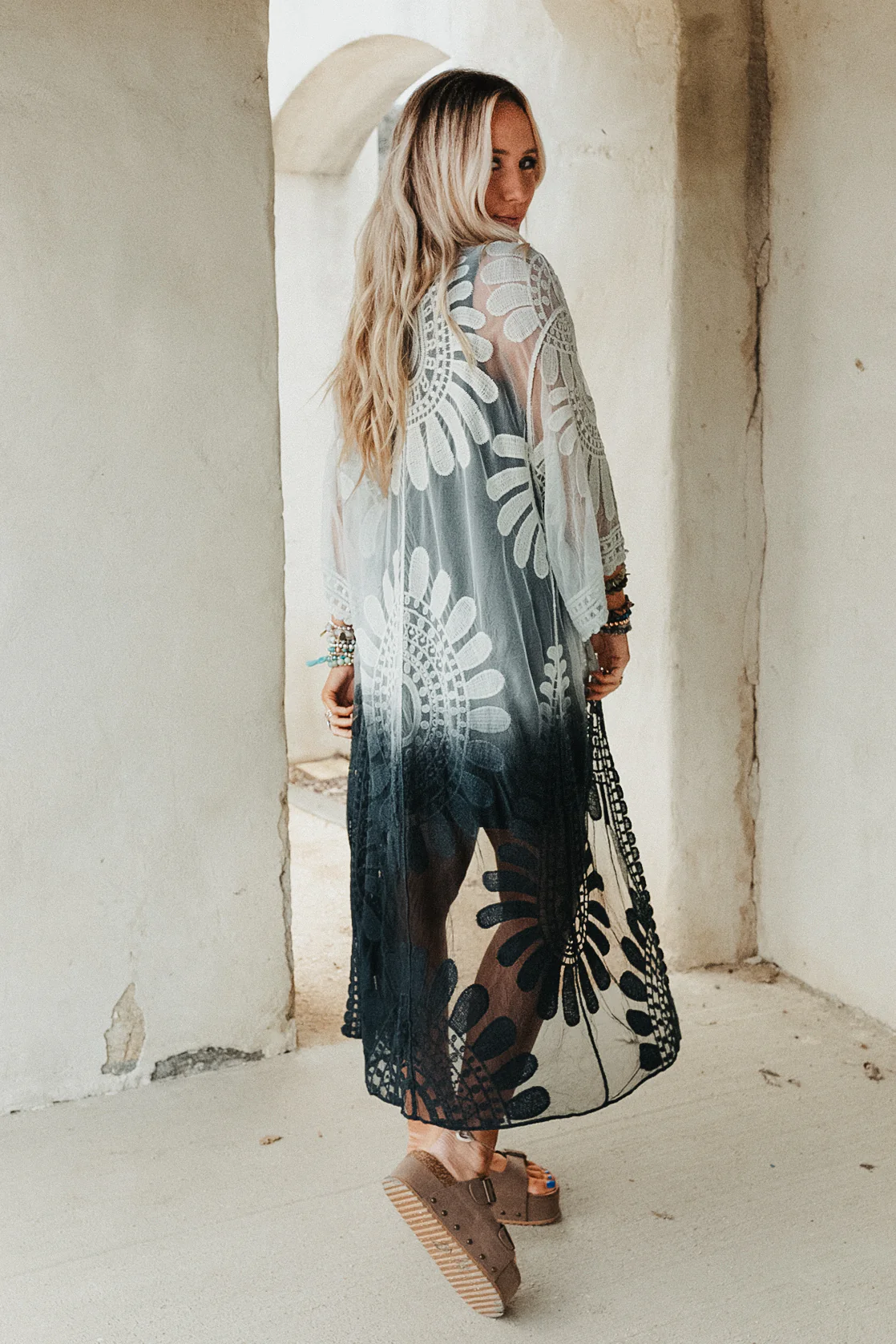 Poolside Ombre Lace Kimono - Black - Image 5