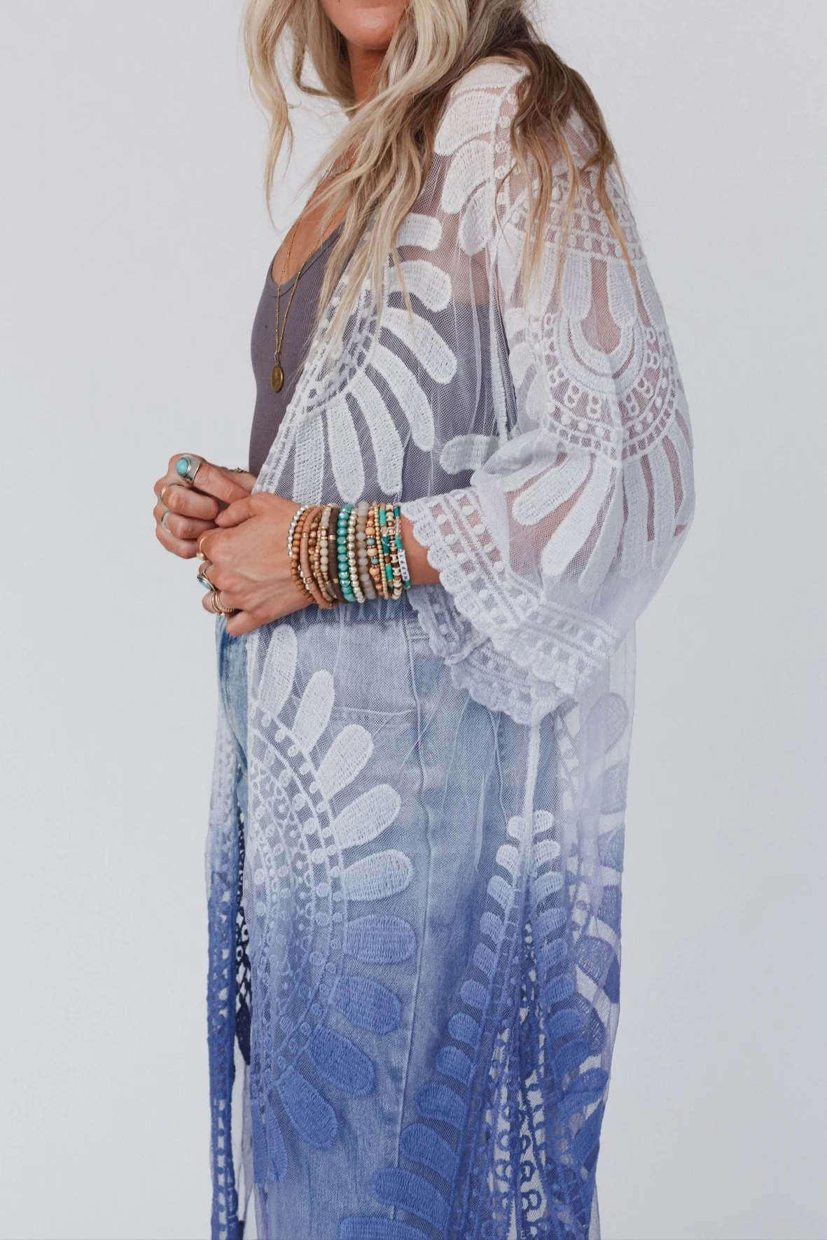 Poolside Ombre Lace Kimono - Periwinkle - Image 2