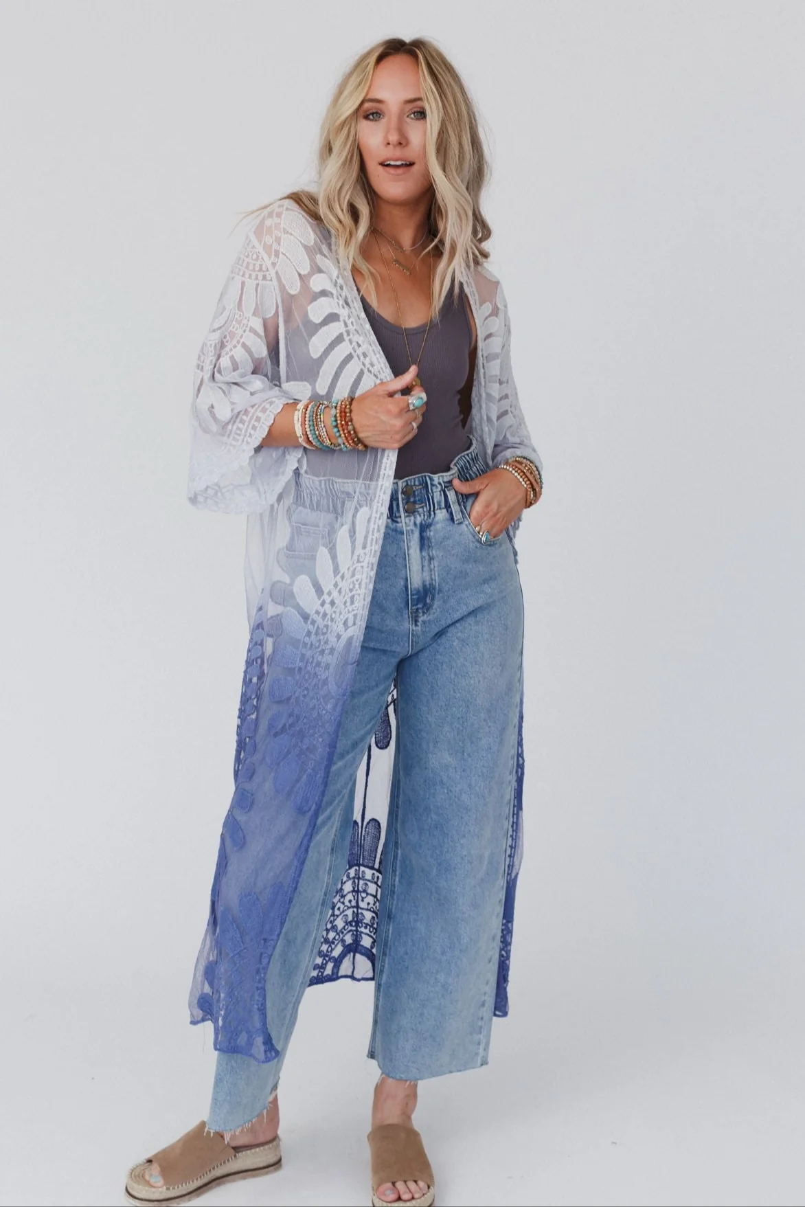 Poolside Ombre Lace Kimono - Periwinkle - Image 4