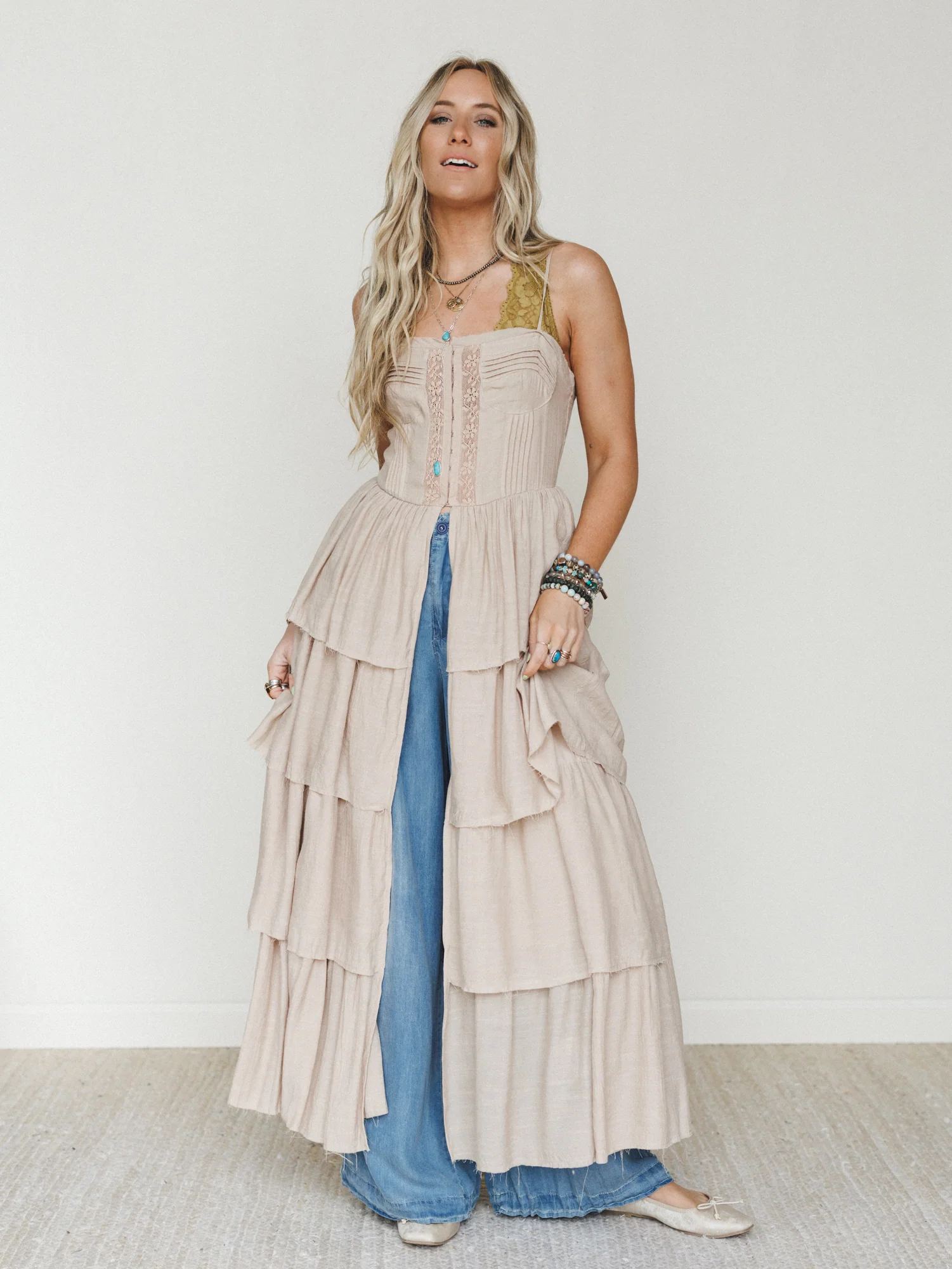 Prairie Breeze Tiered Maxi Top - Sand - Image 7