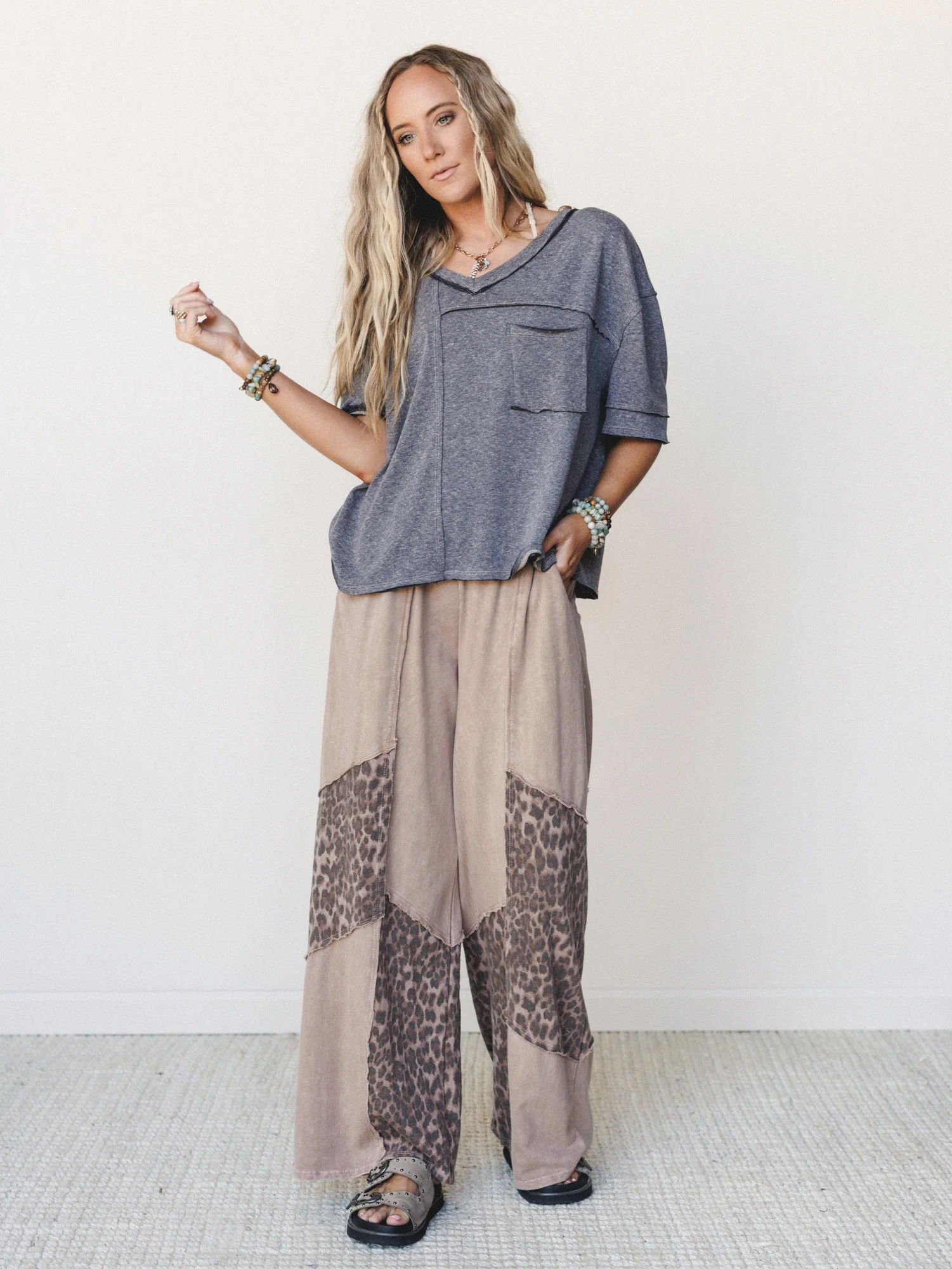 Printed Spirit Wide Leg Pants - Latte - Image 3