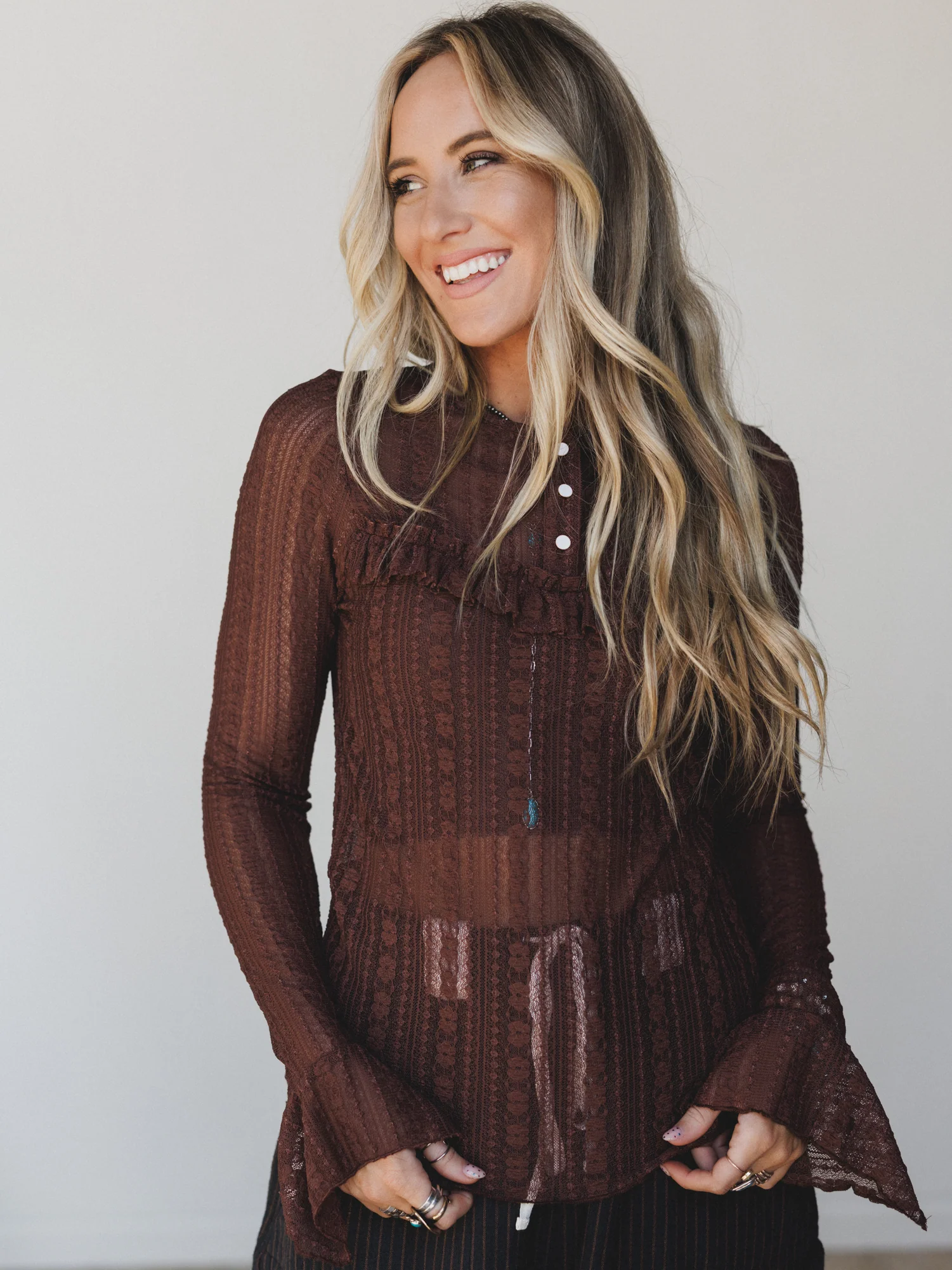Quaint Darling Lace Long Sleeve Top - Chocolate - Image 8