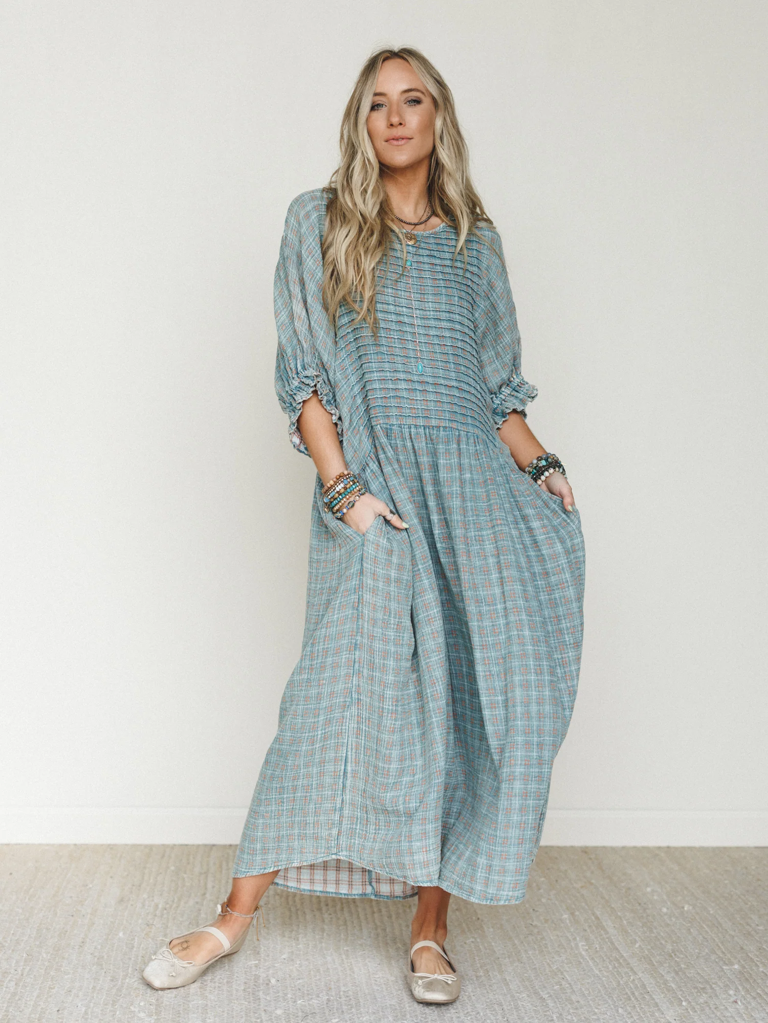 Quinn Puff Sleeve Maxi Dress - Faded Teal - Image 2