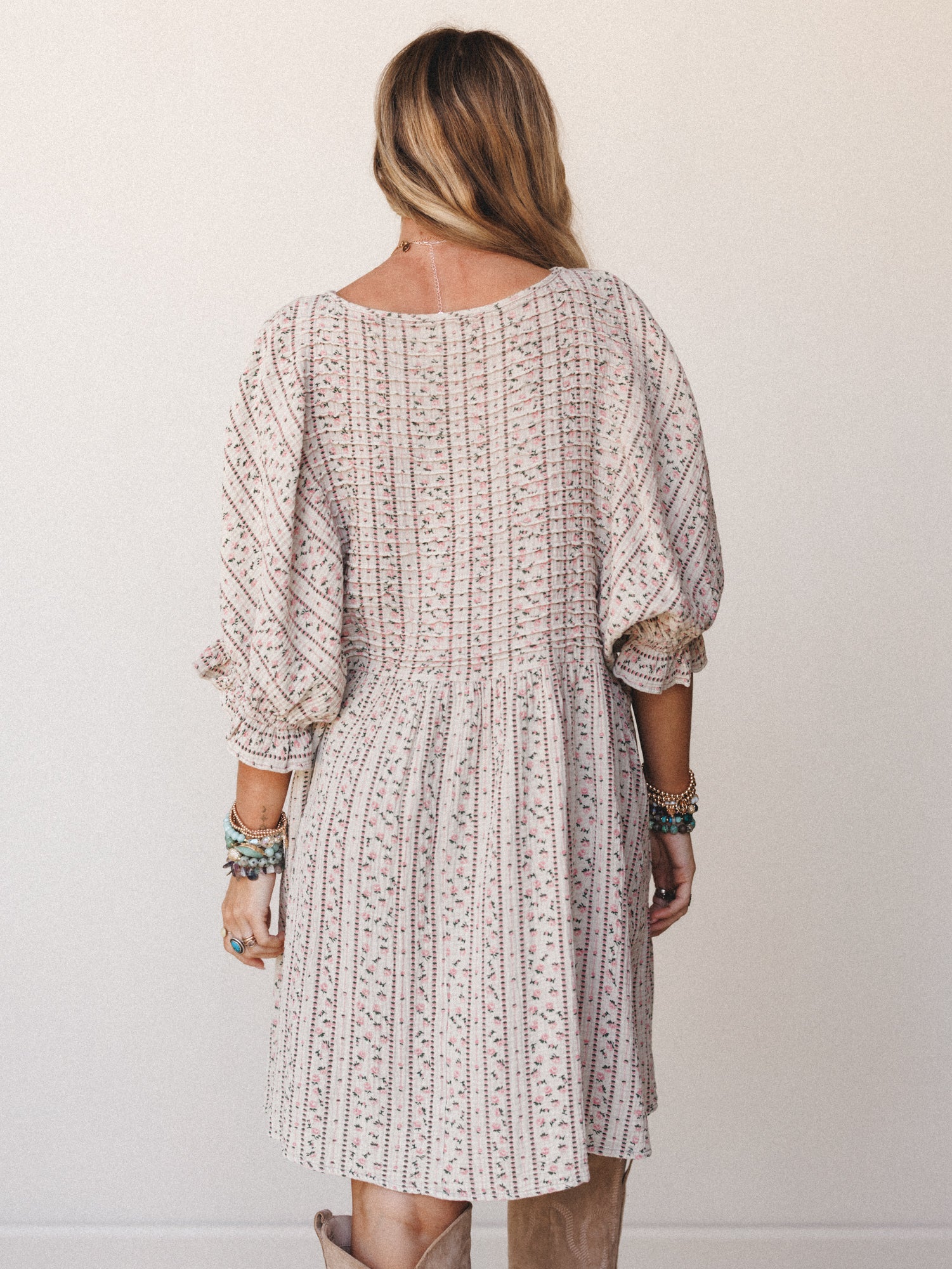 Quinn Puff Sleeve Mini Dress Floral - Sage Grey - Image 7