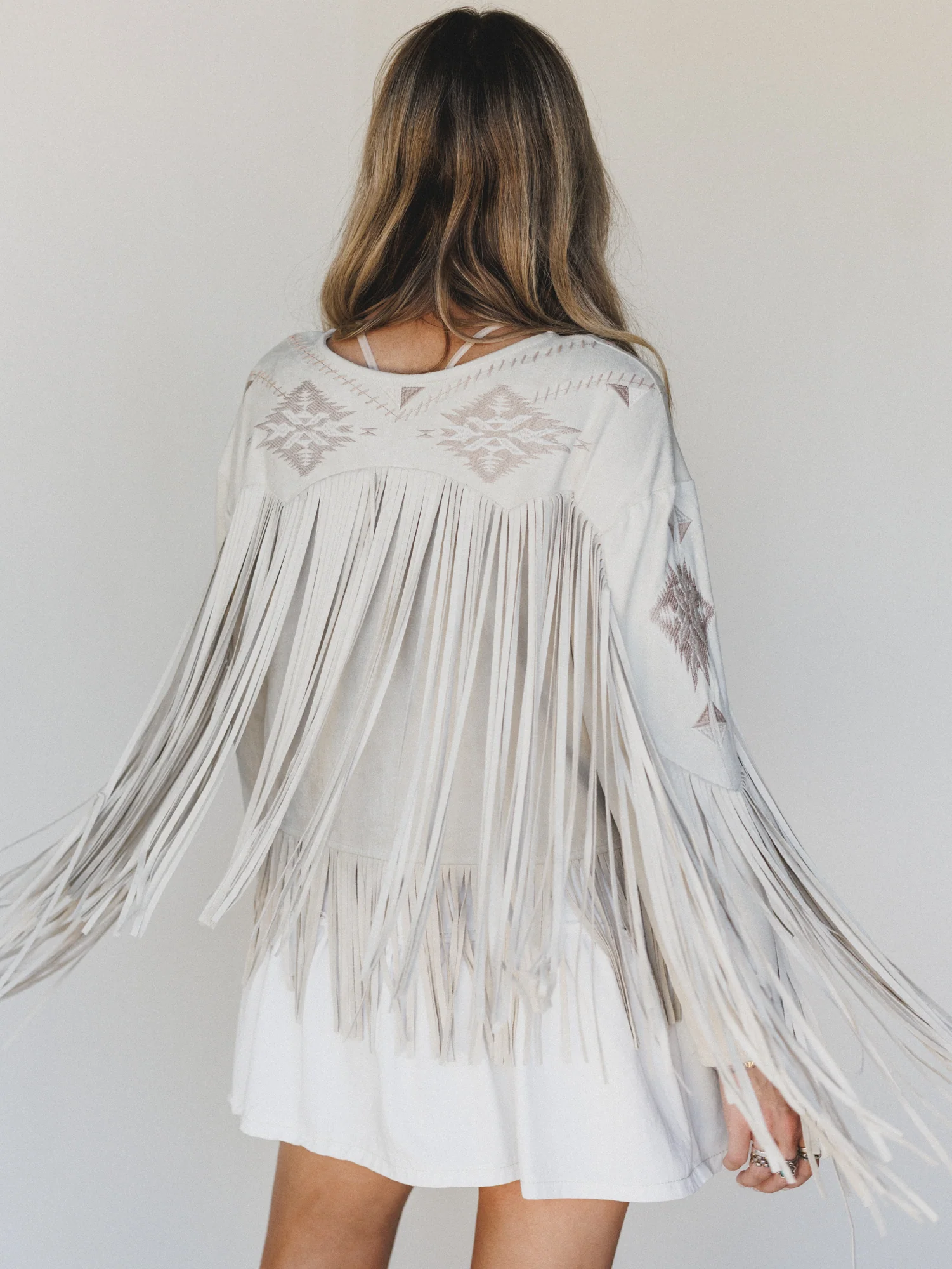 Reba Fringe Embroidered Jacket - Sand - Image 3