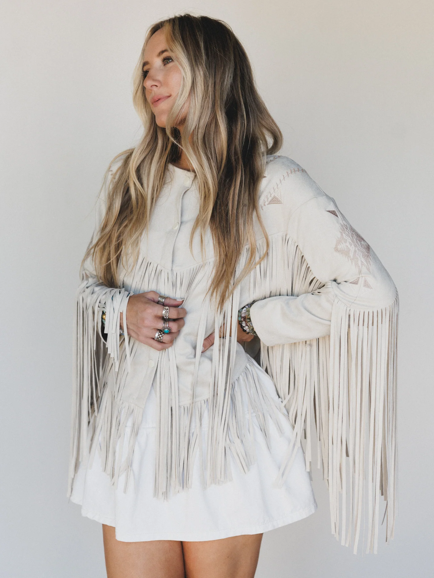 Reba Fringe Embroidered Jacket - Sand - Image 4