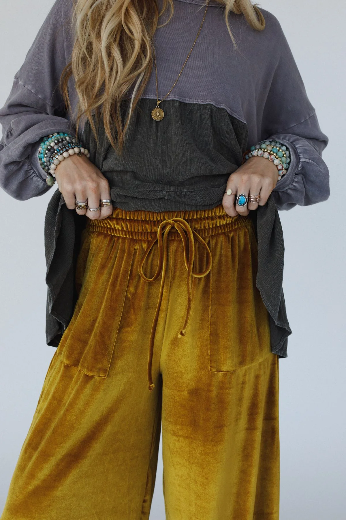 The Nest Relaxing Robin Velvet Wide Leg Pant - Marigold - Image 6