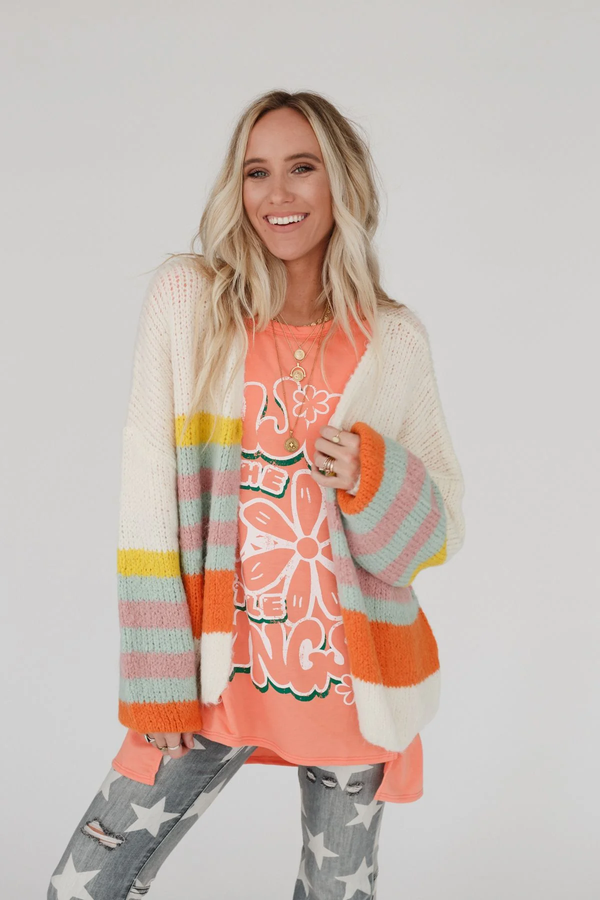 Retro Babe Striped Cardigan - Cream - Image 7