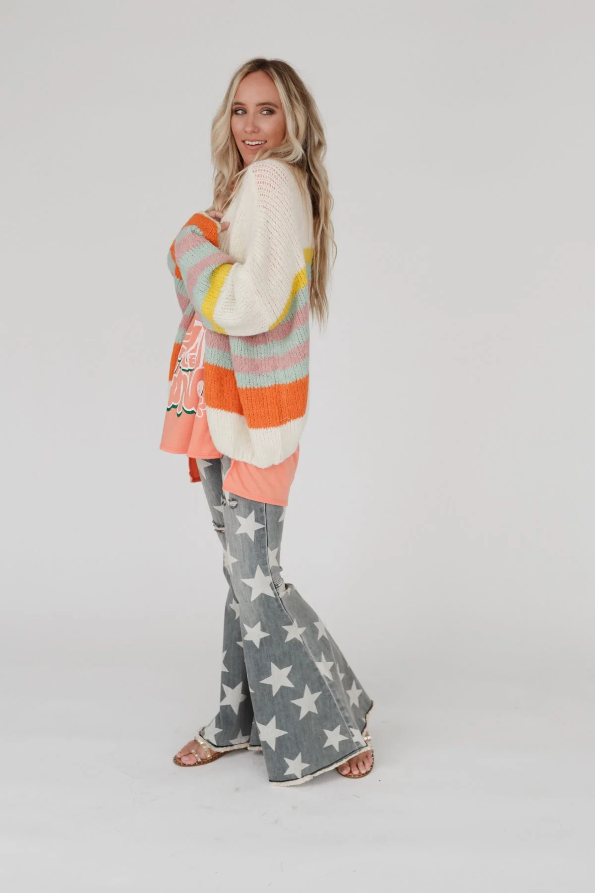 Retro Babe Striped Cardigan - Cream - Image 8