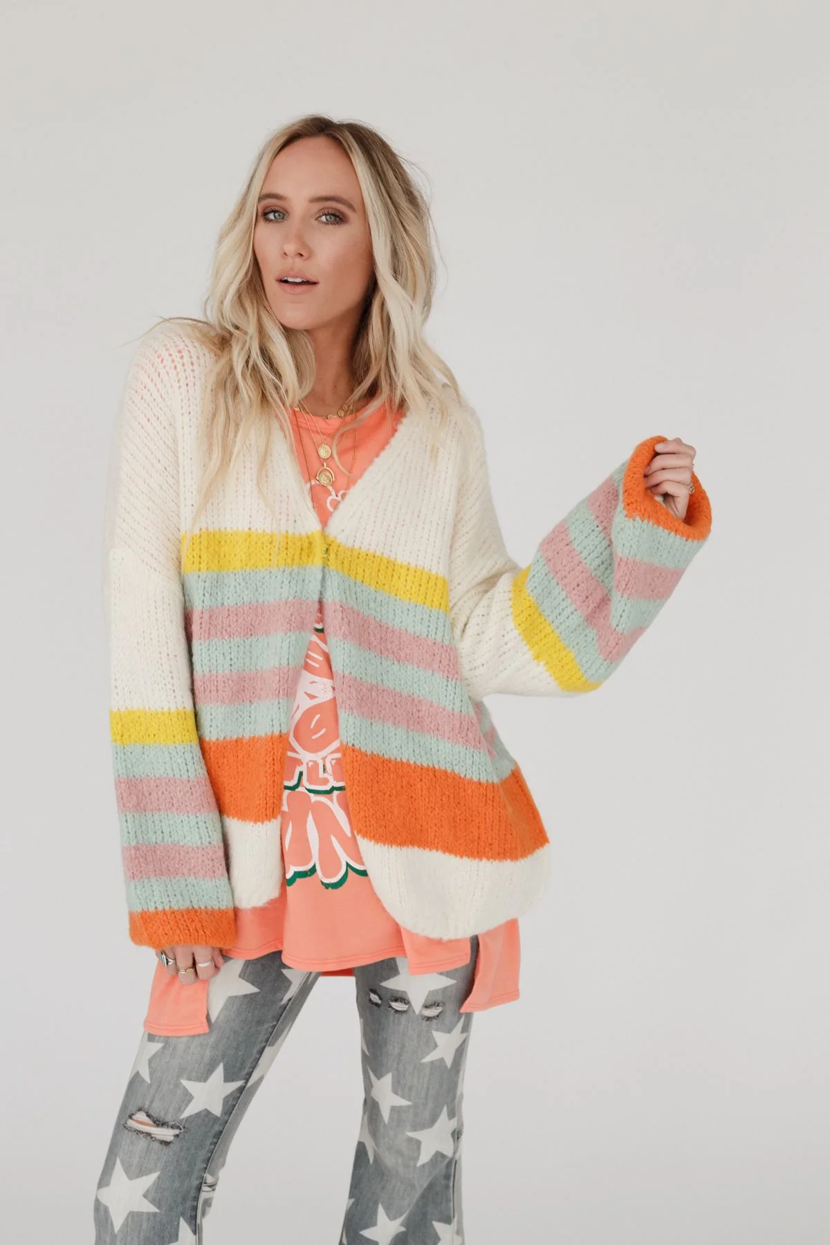Retro Babe Striped Cardigan - Cream - Image 3