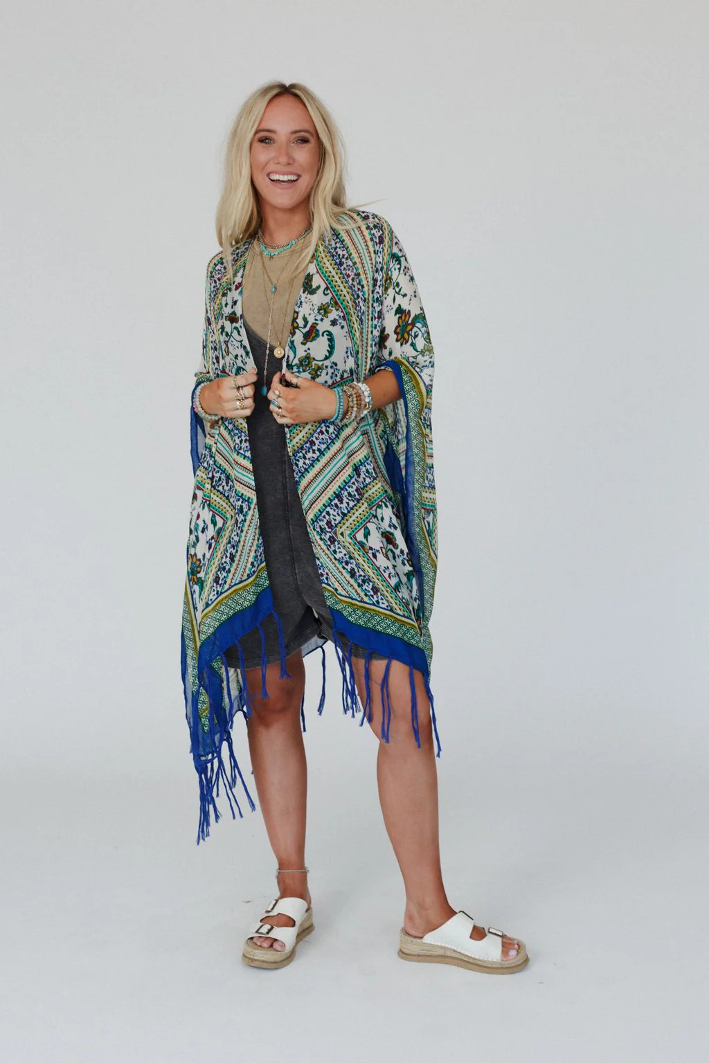 Riviera Border Print Kimono - Blue - Image 2