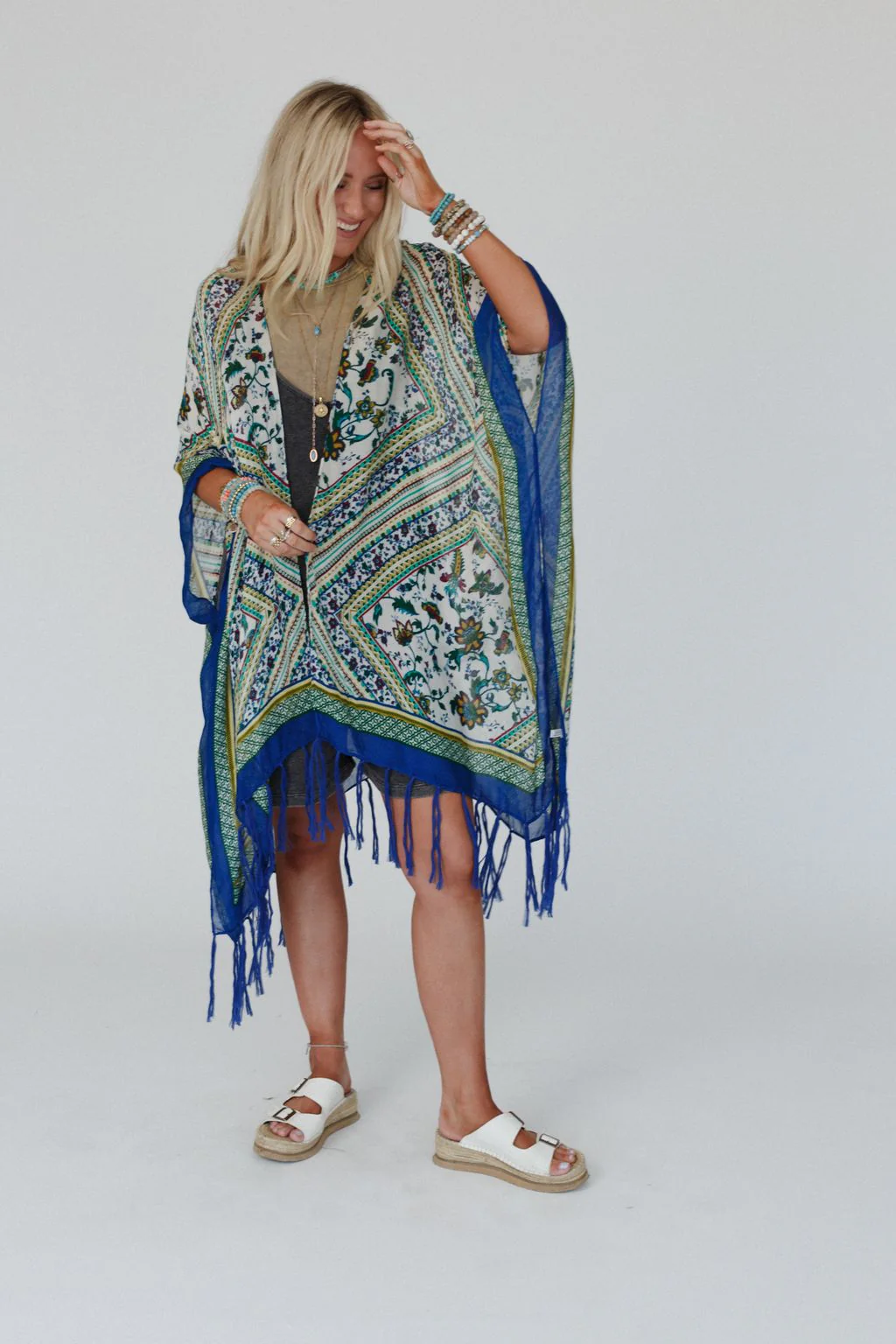 Riviera Border Print Kimono - Blue - Image 4
