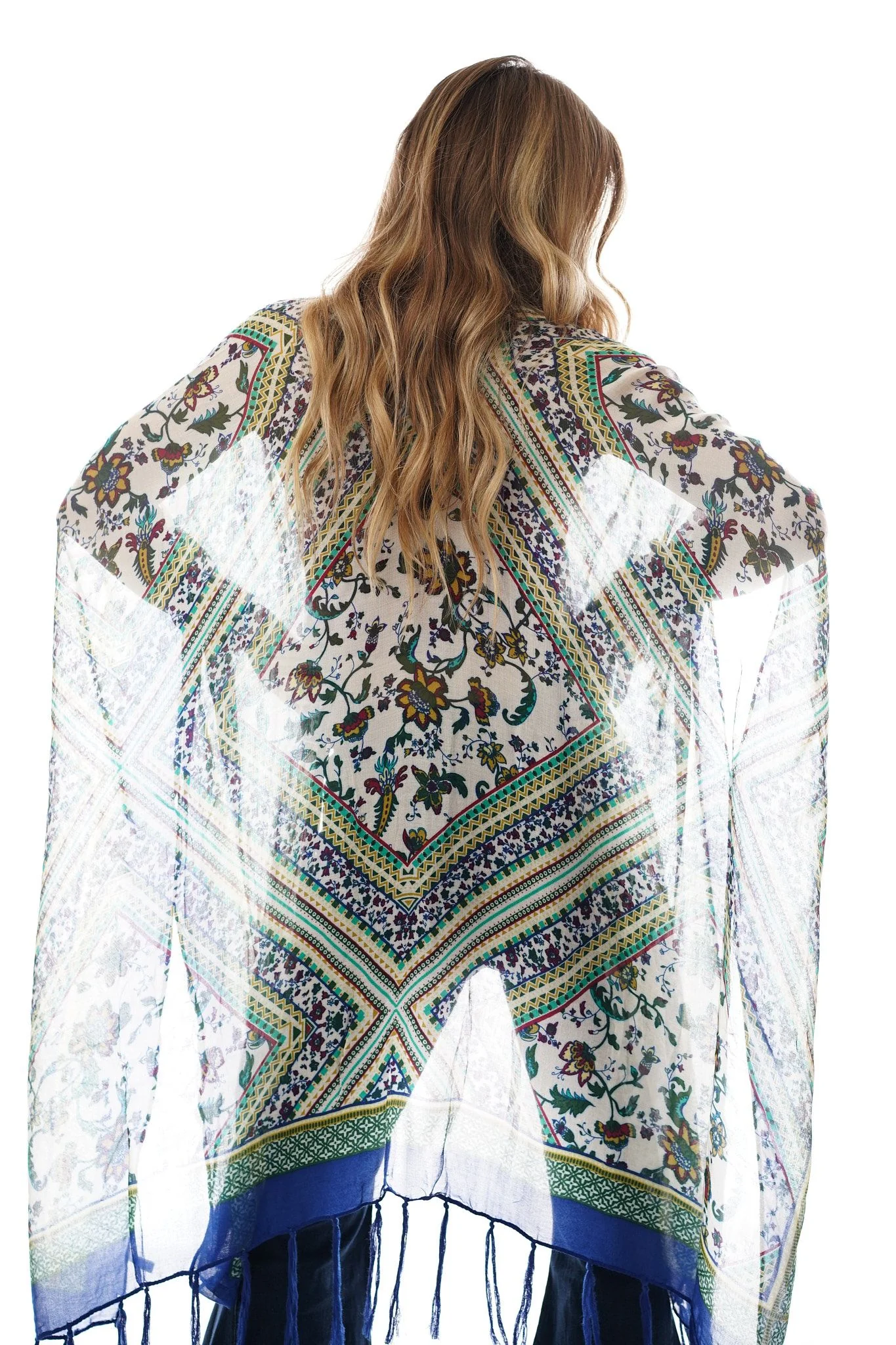 Riviera Border Print Kimono - Blue - Image 7