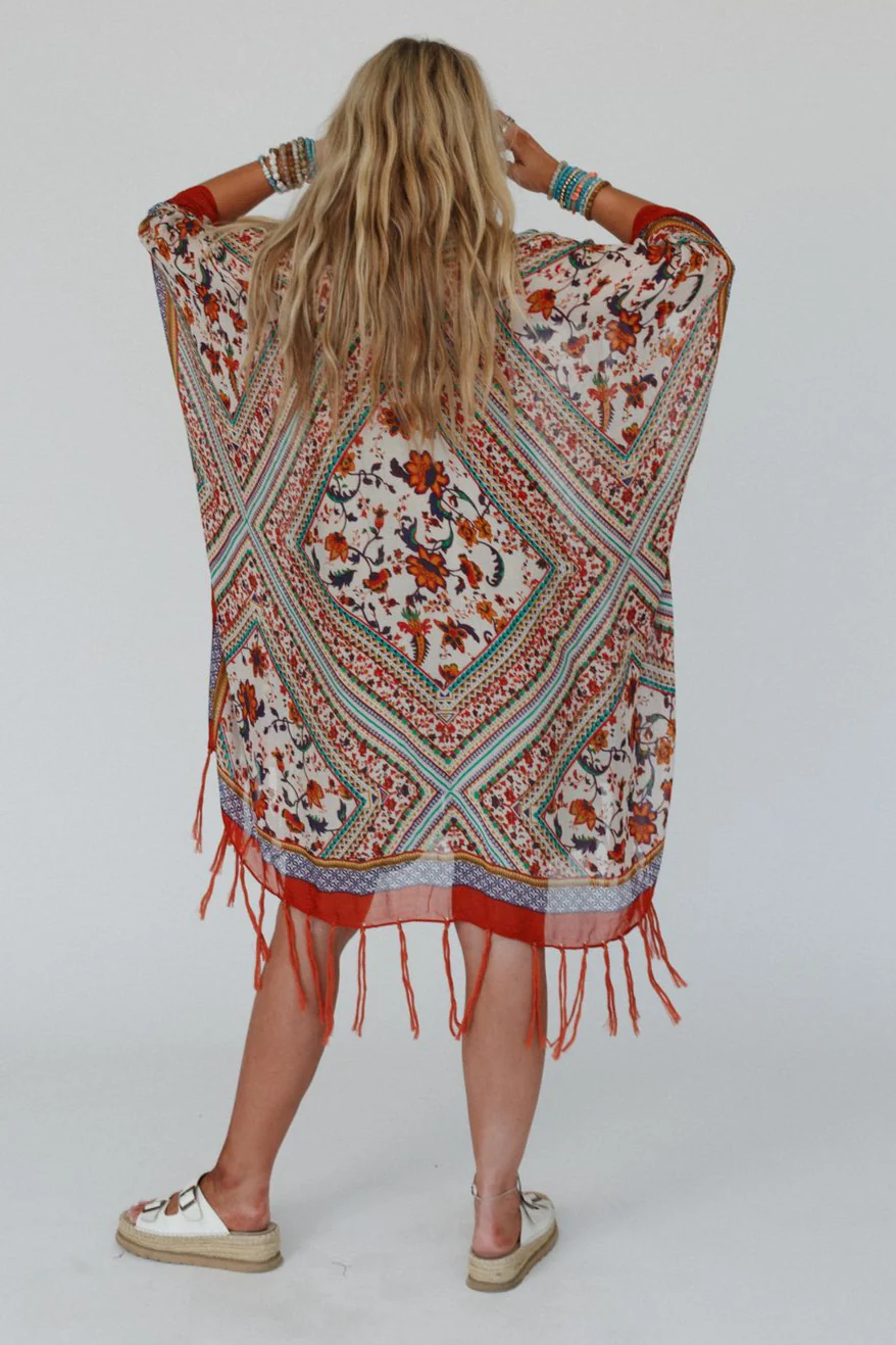 Riviera Border Print Kimono - Rust - Image 2