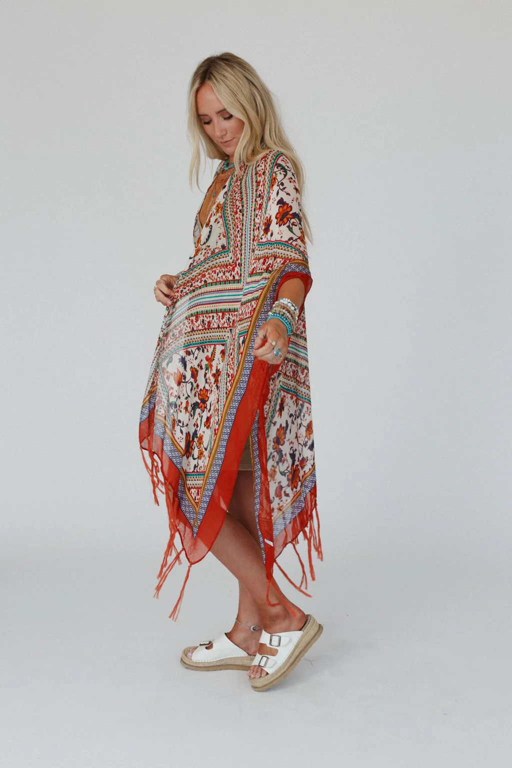 Riviera Border Print Kimono - Rust - Image 4