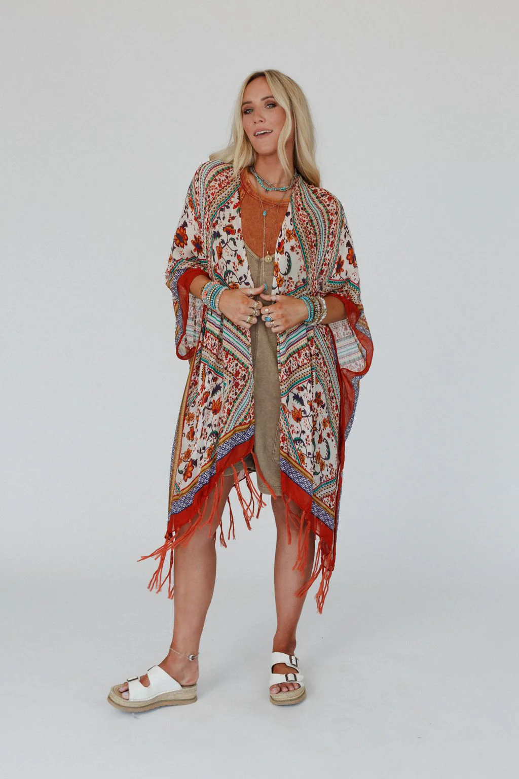 Riviera Border Print Kimono - Rust - Image 5