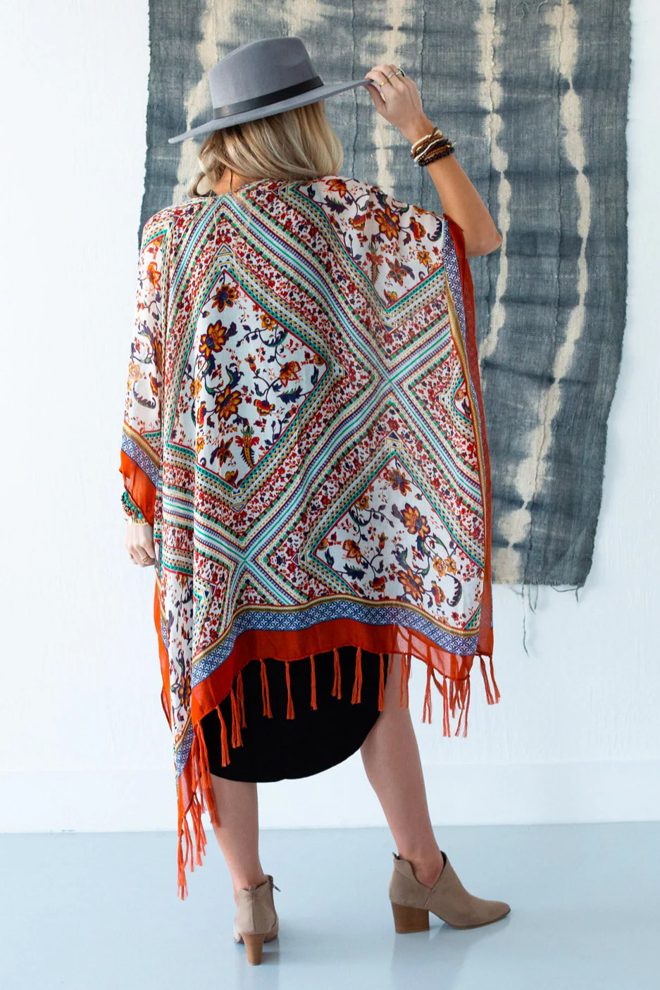 Riviera Border Print Kimono - Rust - Image 6