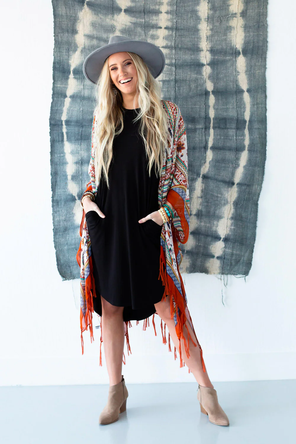 Riviera Border Print Kimono - Rust - Image 8