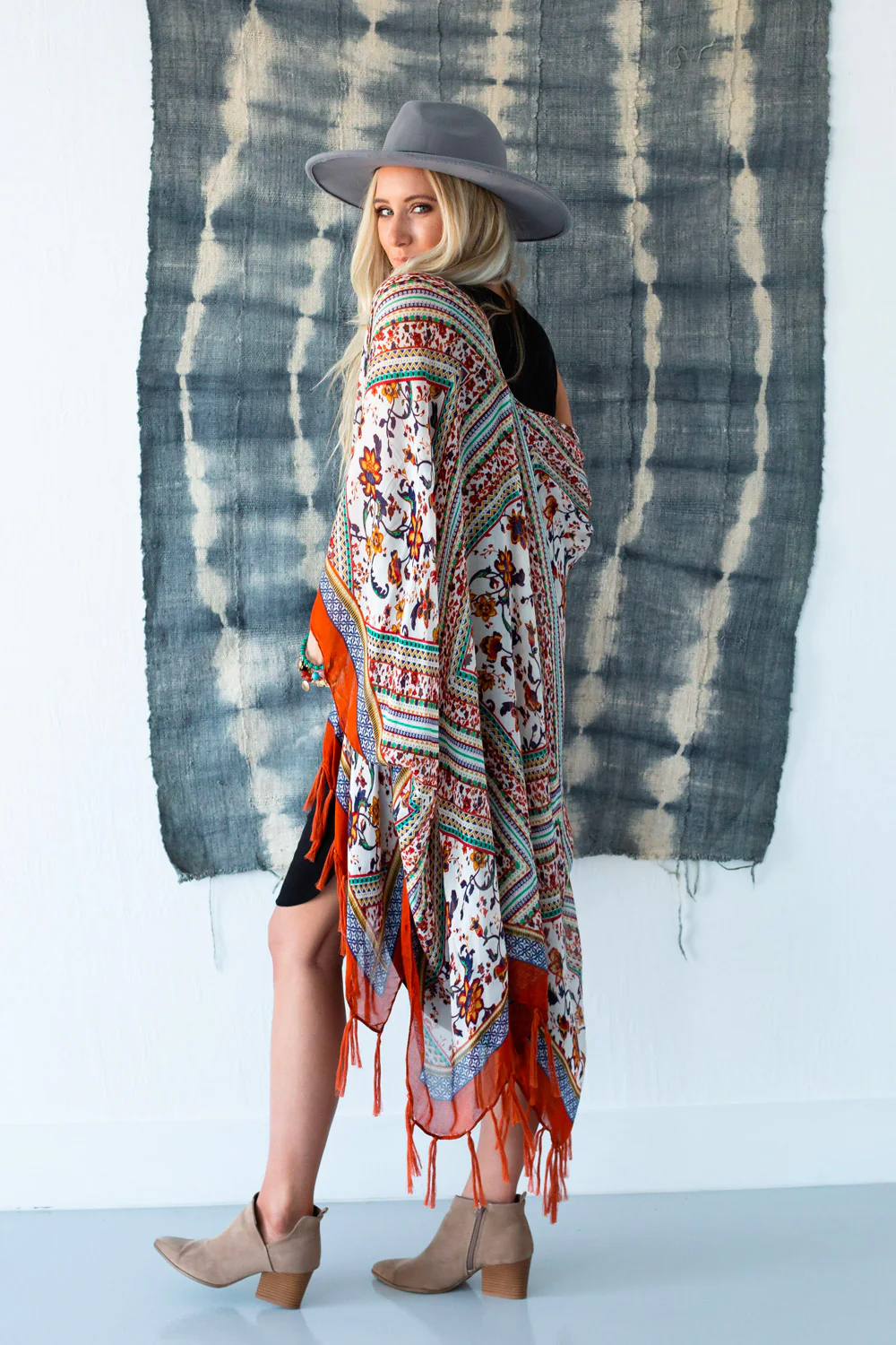 Riviera Border Print Kimono - Rust - Image 7