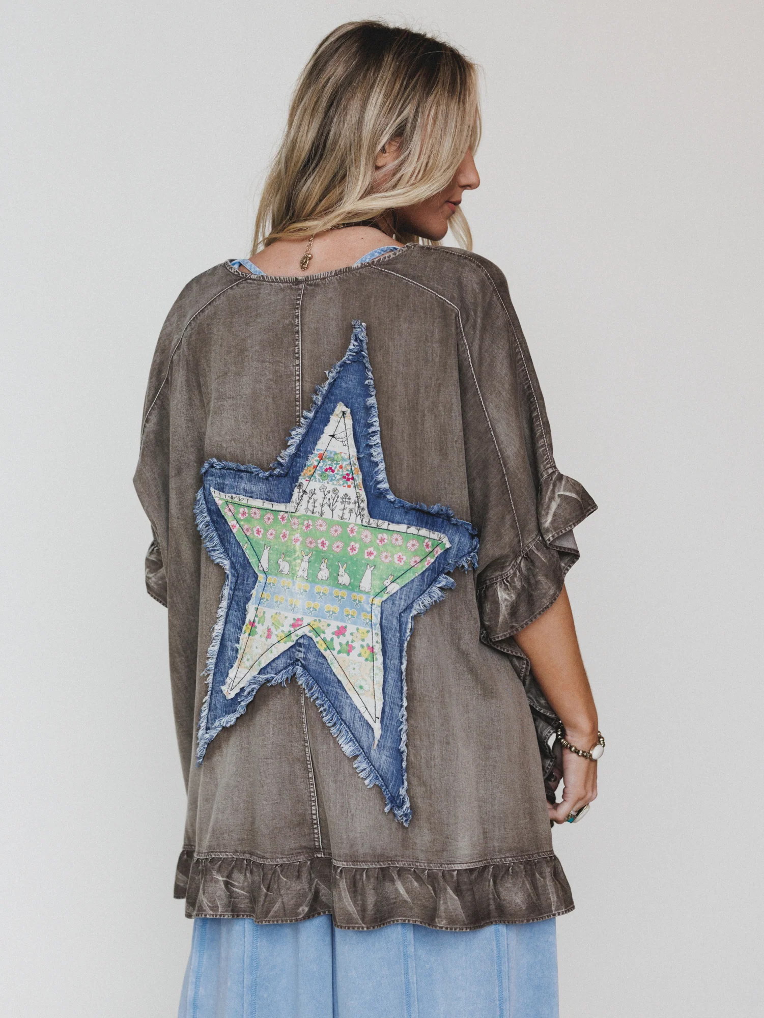 Robbie Star Patchwork Denim Jacket - Mocha - Image 4