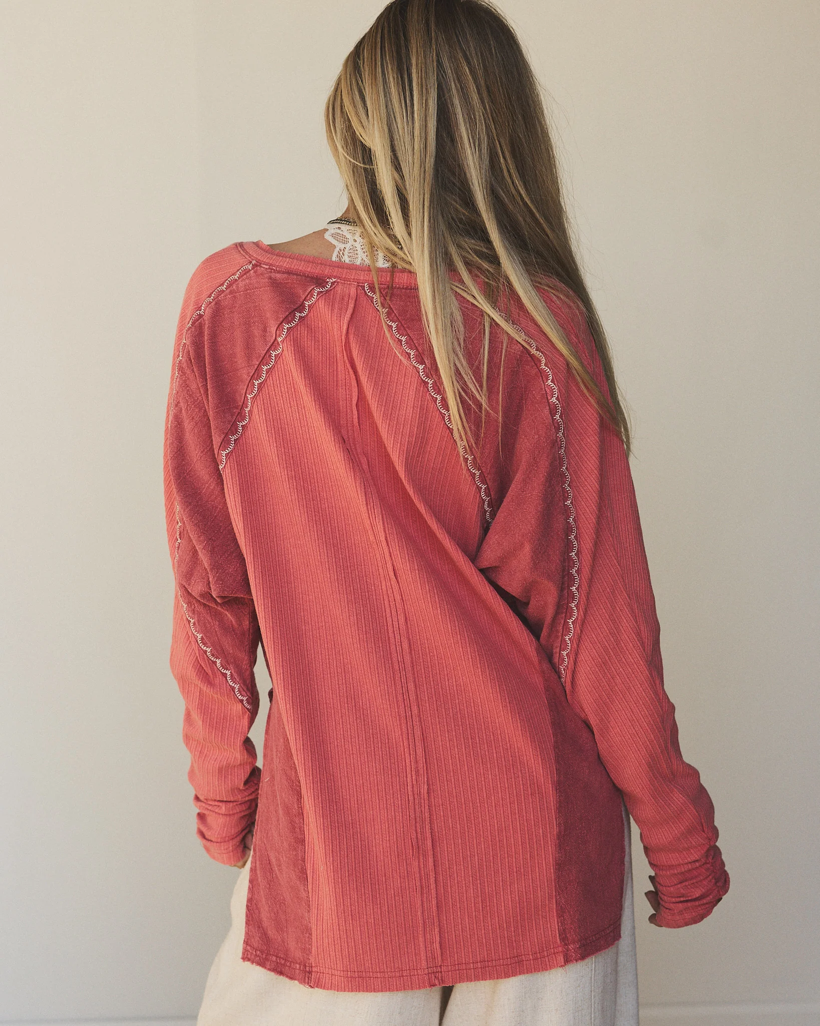 Rosebud Long Sleeve Embroidered Top - Rustic Red - Image 5