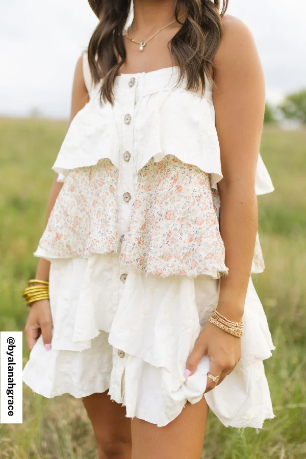 Rosette Layered Denim Dress - Ivory - Image 5
