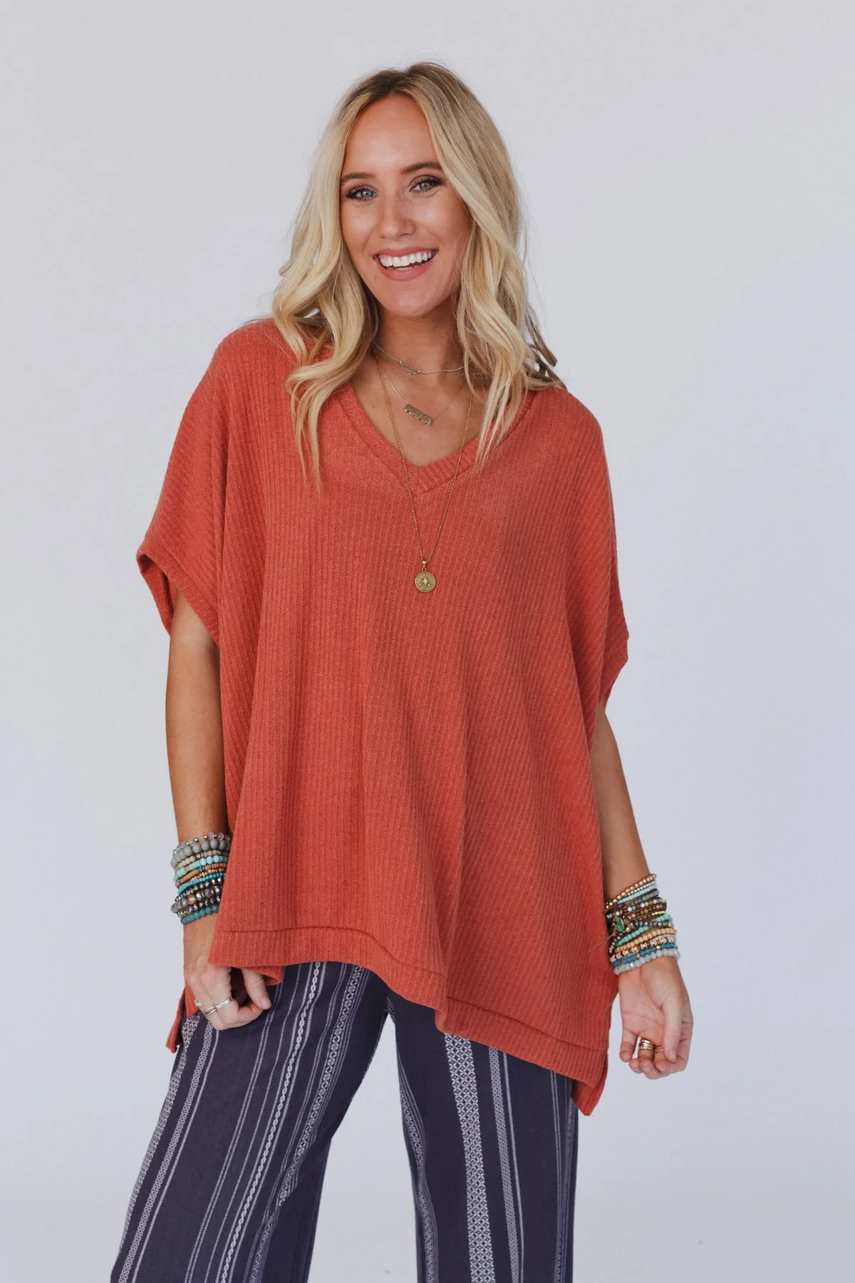 The Nest Rowan Oversized Ribbed Knit Top - Brick - Image 2