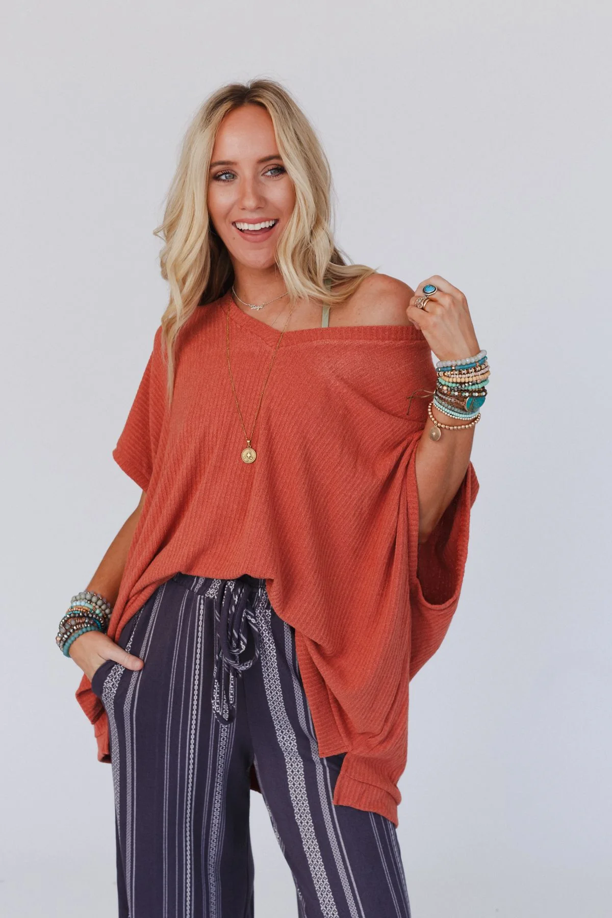The Nest Rowan Oversized Ribbed Knit Top - Brick - Image 5