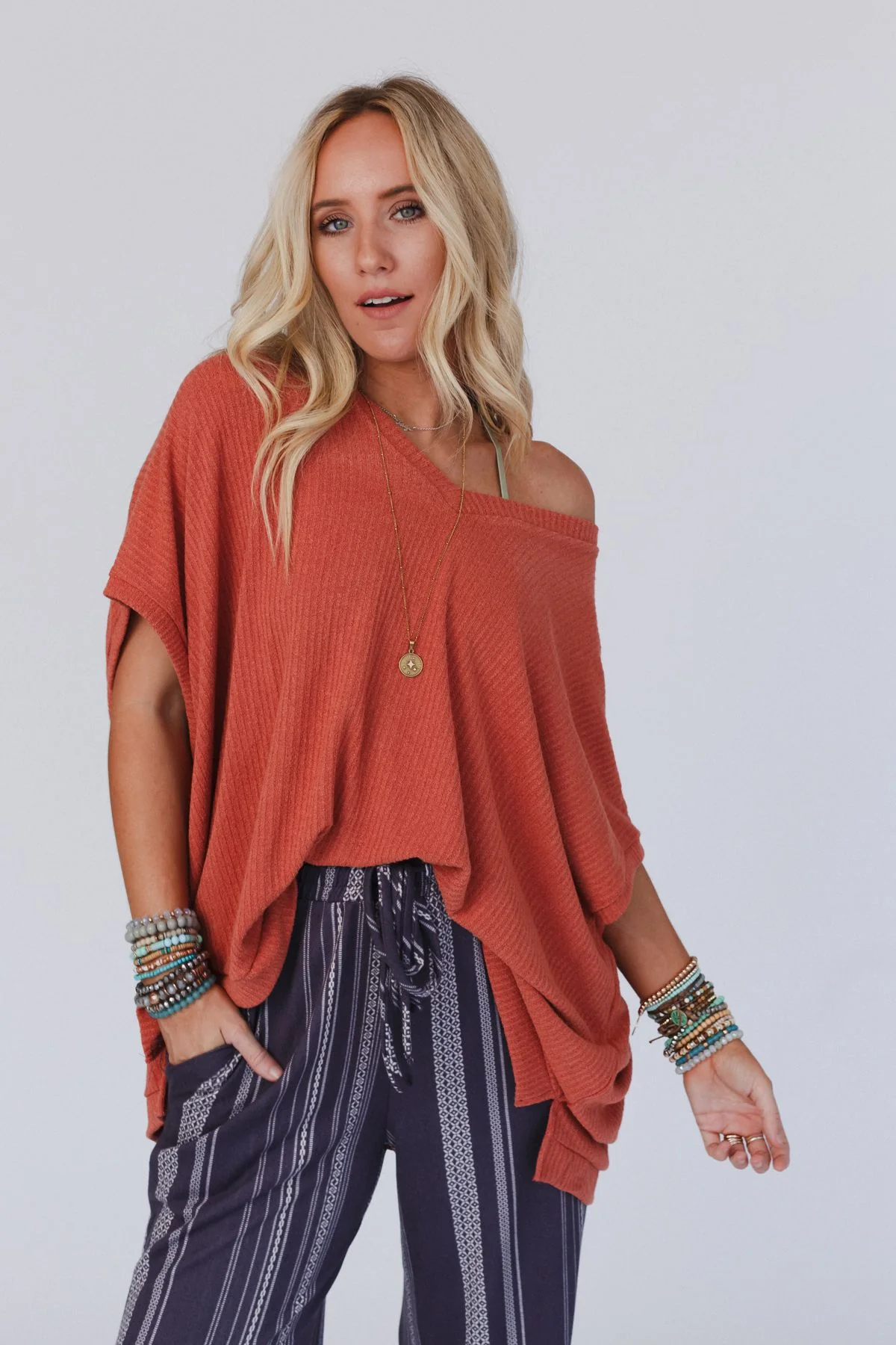 The Nest Rowan Oversized Ribbed Knit Top - Brick - Image 6