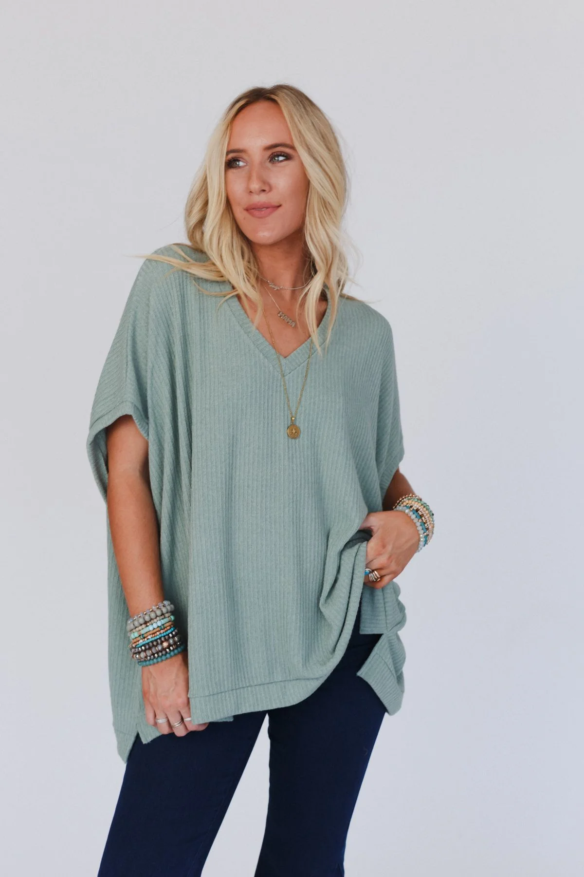 The Nest Rowan Oversized Ribbed Knit Top - Sage - Image 6