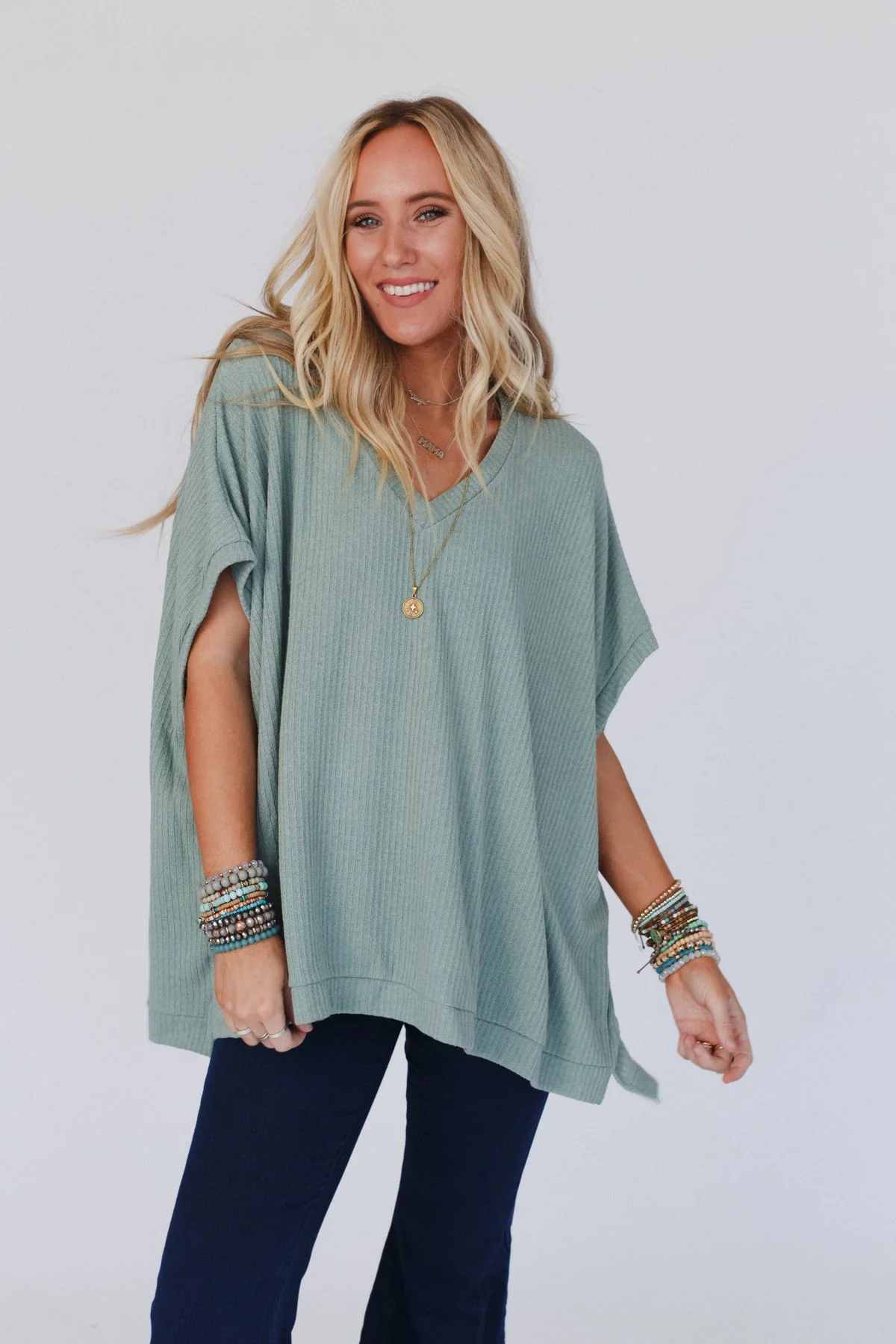 The Nest Rowan Oversized Ribbed Knit Top - Sage - Image 7