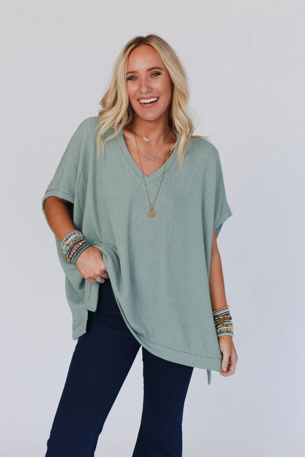 The Nest Rowan Oversized Ribbed Knit Top - Sage - Pre Order - Image 2