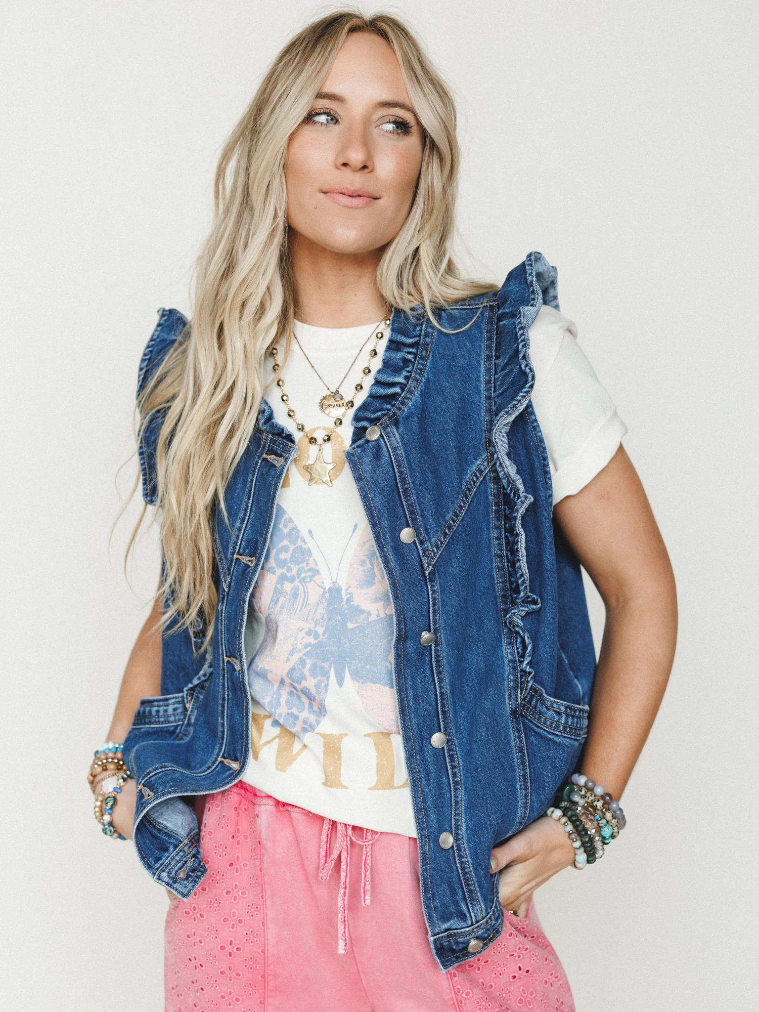 Ruffle Rebel Denim Vest - Denim