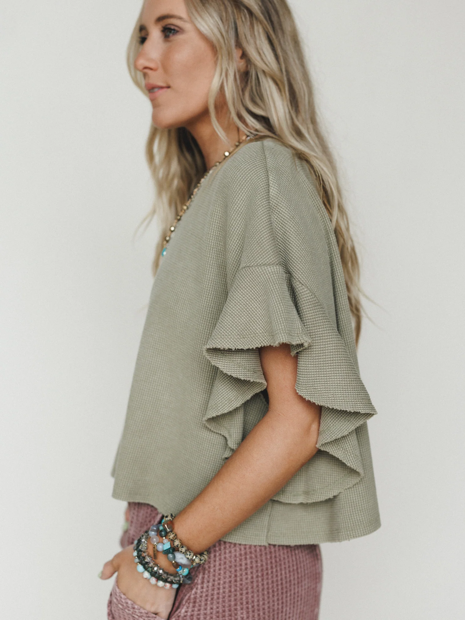 Ruffle Sleeve Tee - Dry Herb - Image 2