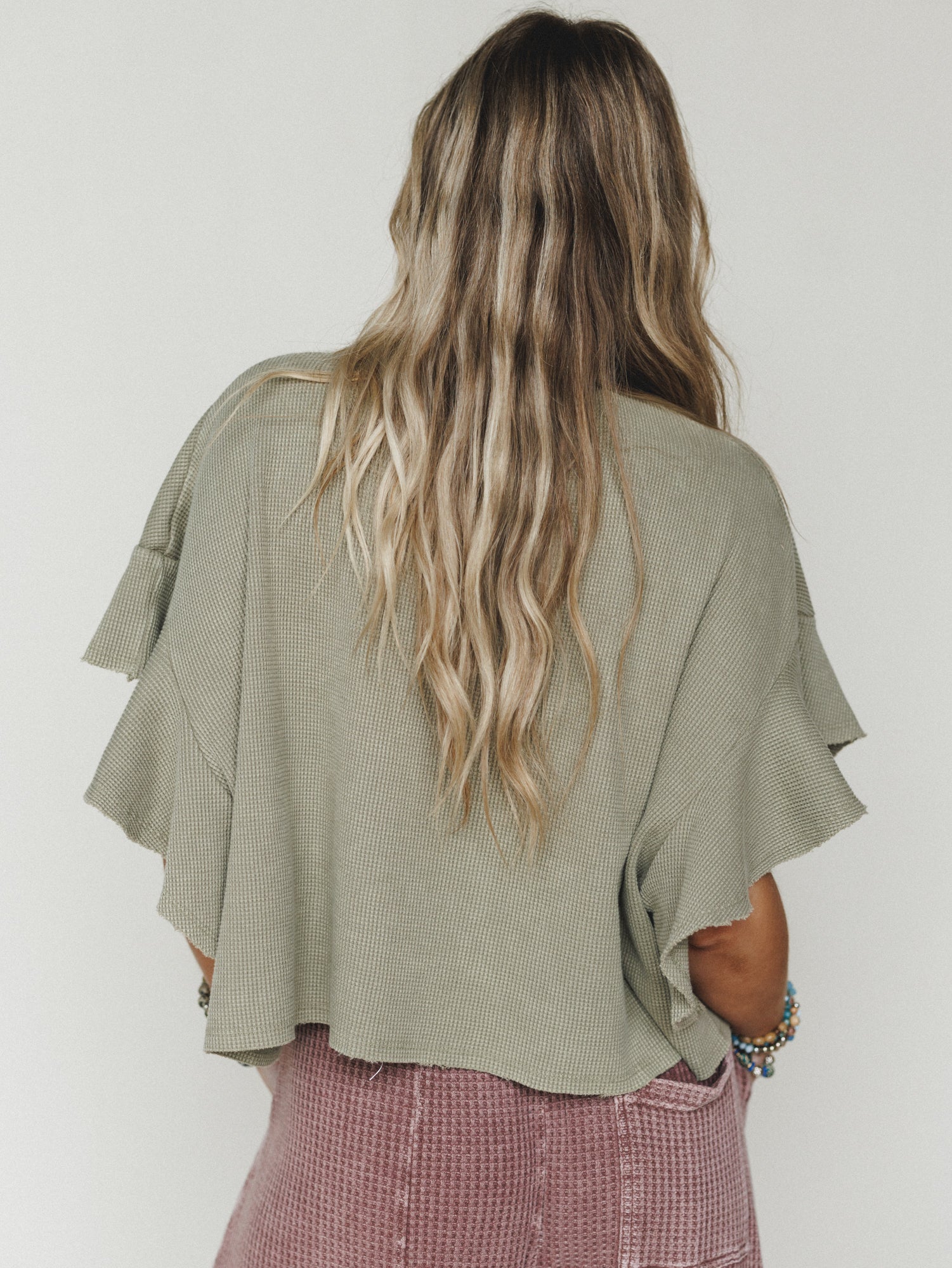Ruffle Sleeve Tee - Dry Herb - Image 5