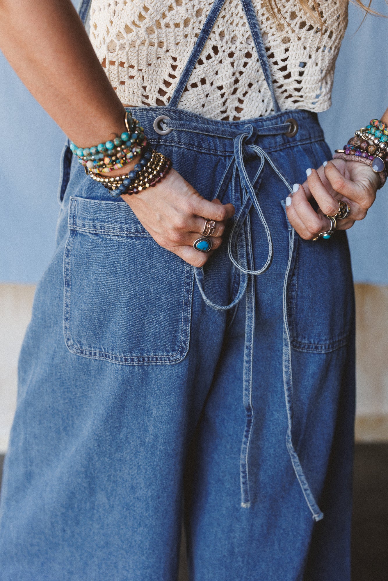 Rustic Blues Wide Leg Overalls - Medium Denim - Image 3