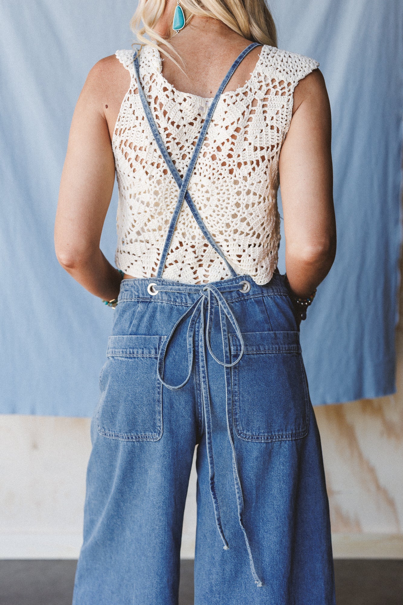 Rustic Blues Wide Leg Overalls - Medium Denim - Pre Order - Image 2