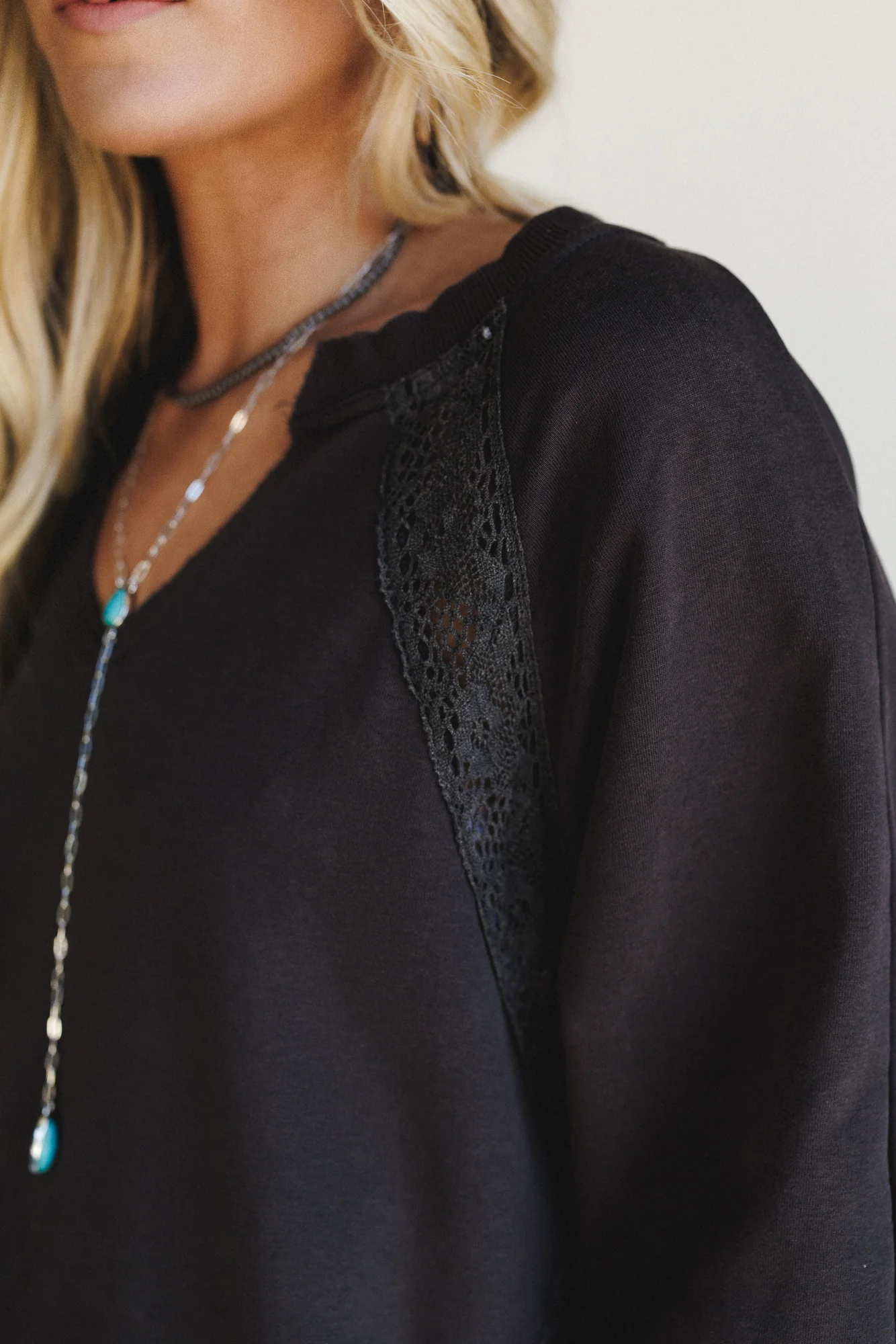 Rustic Lace Dream Trim Top - Ash Black - Image 2