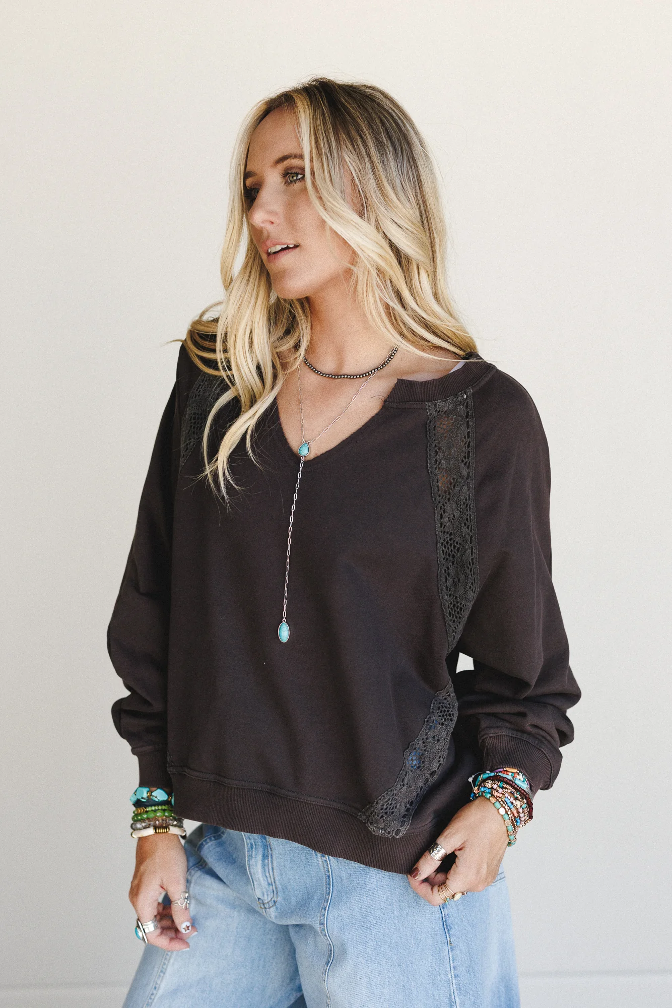 Rustic Lace Dream Trim Top - Ash Black - Image 3