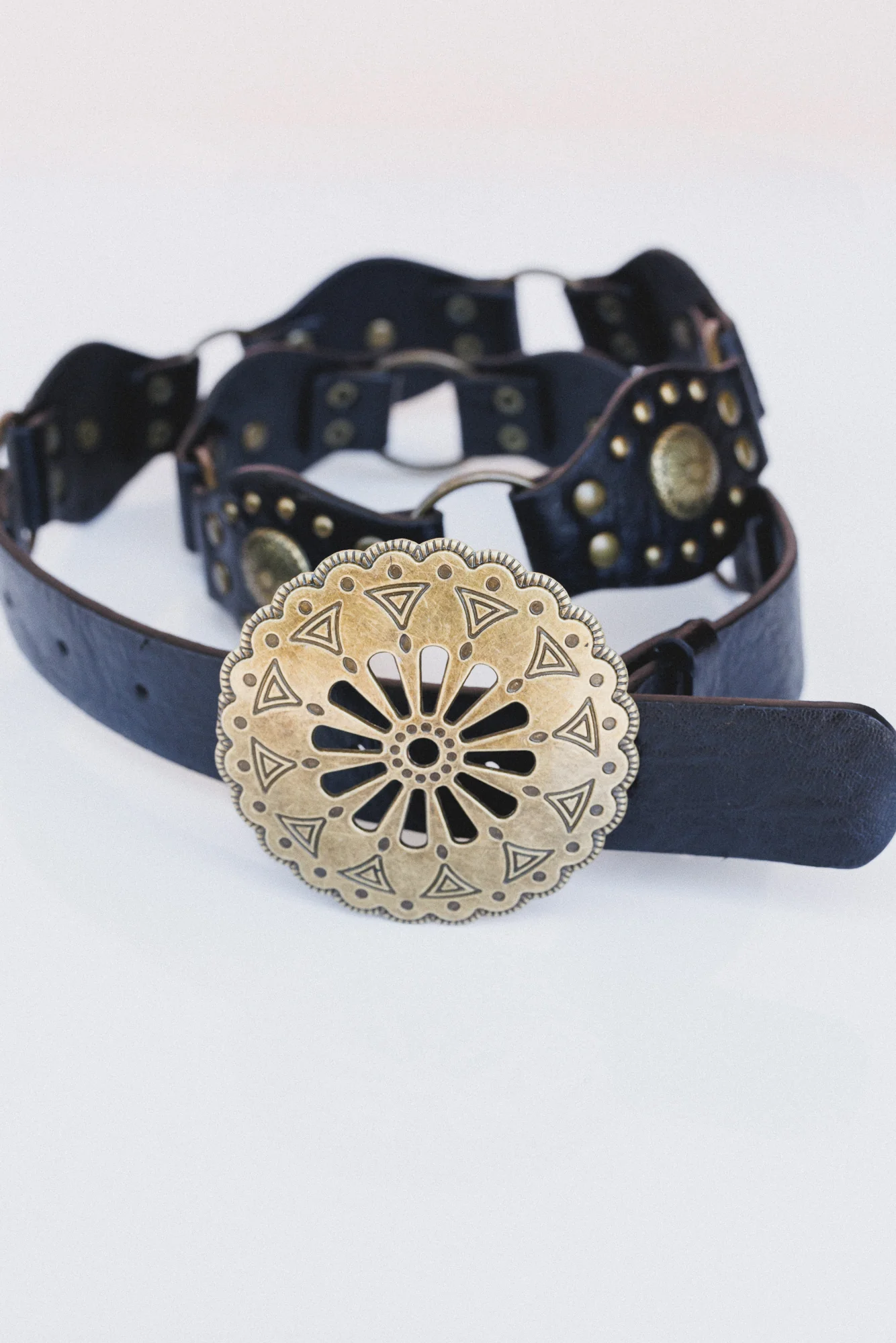 Rustic Medallion Concho Belt - Black - Image 4