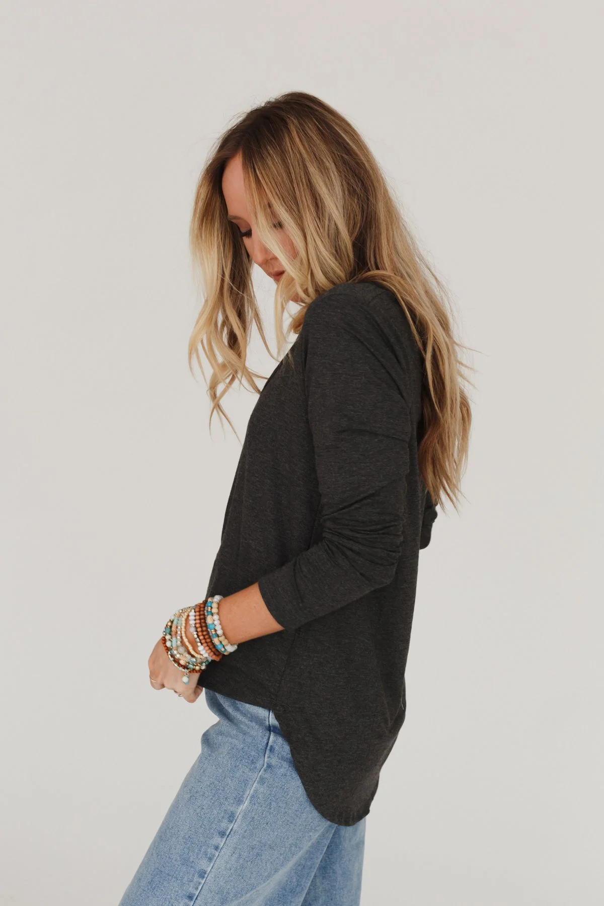 Ryder Long Sleeve Bralette Tee - Charcoal - Image 3