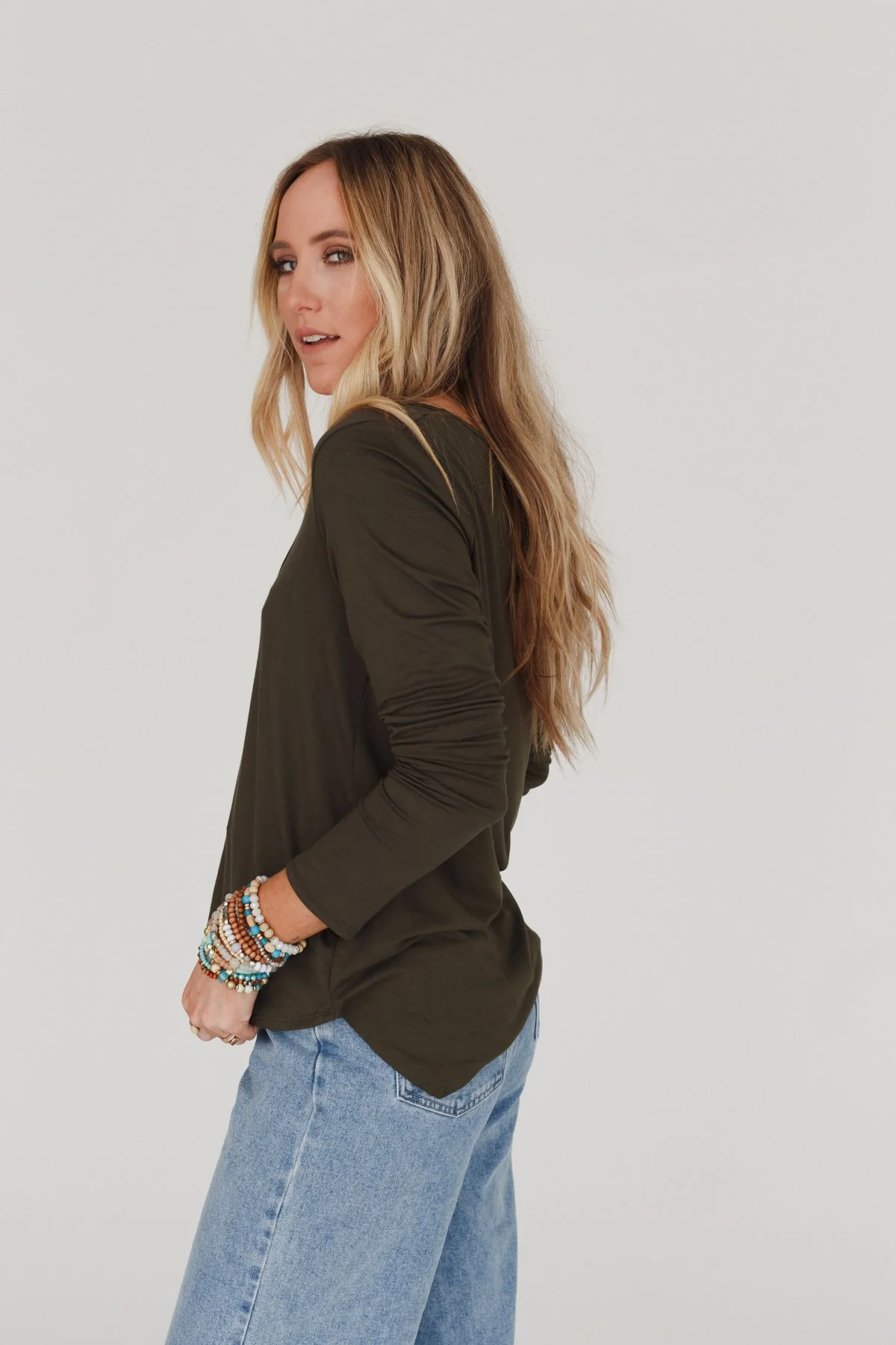Ryder Long Sleeve Bralette Tee - Olive - Image 2