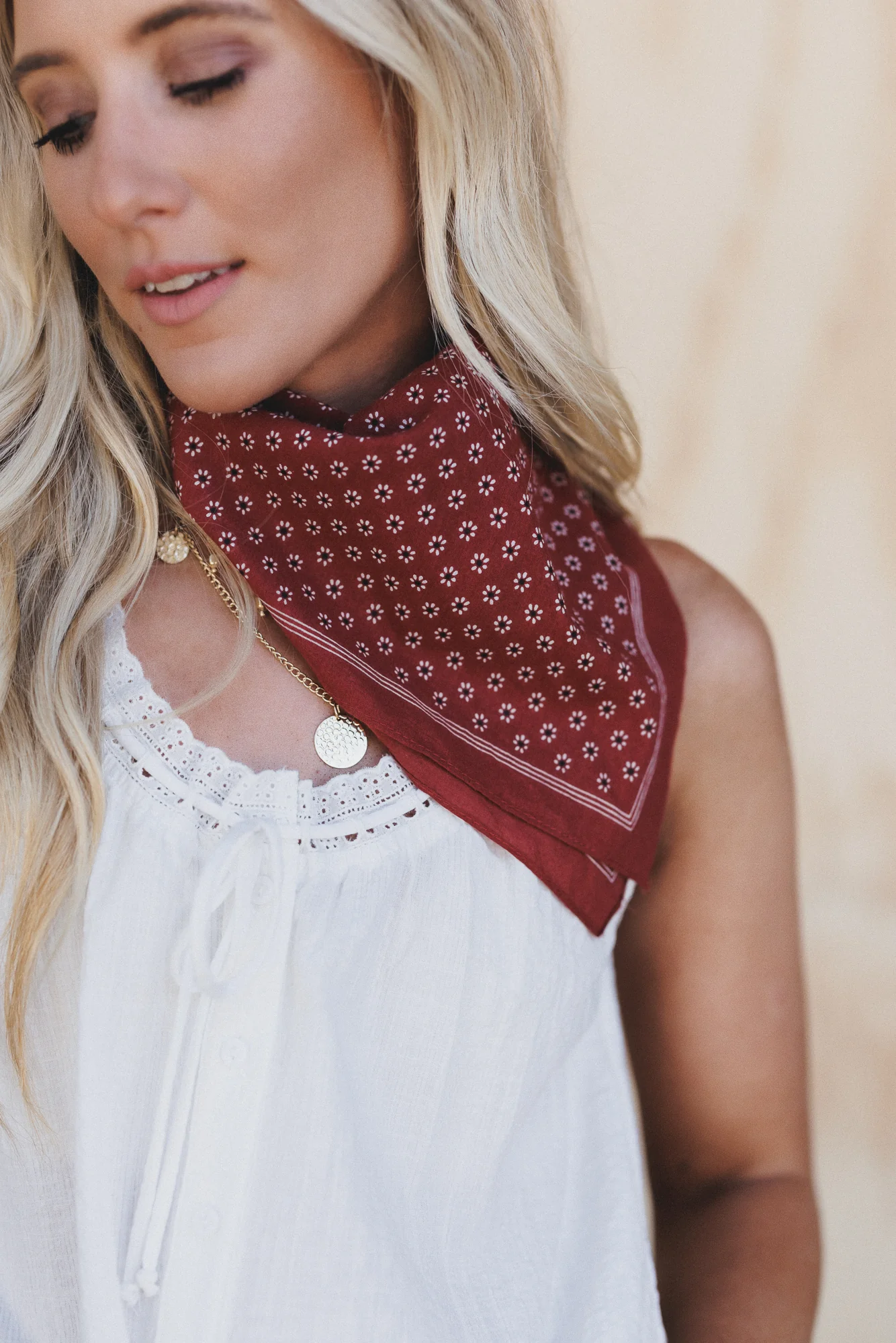 Rylee Flower Field Bandana Scarf - Rust - Image 2