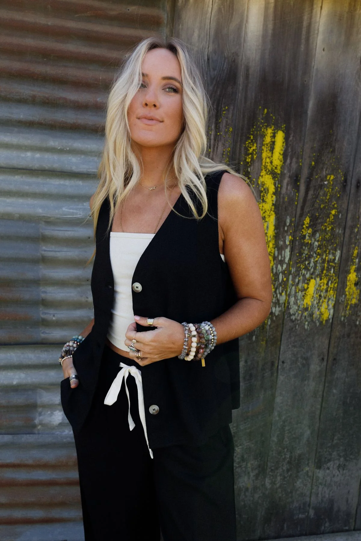 Salt Air Button Vest - Black - Image 2