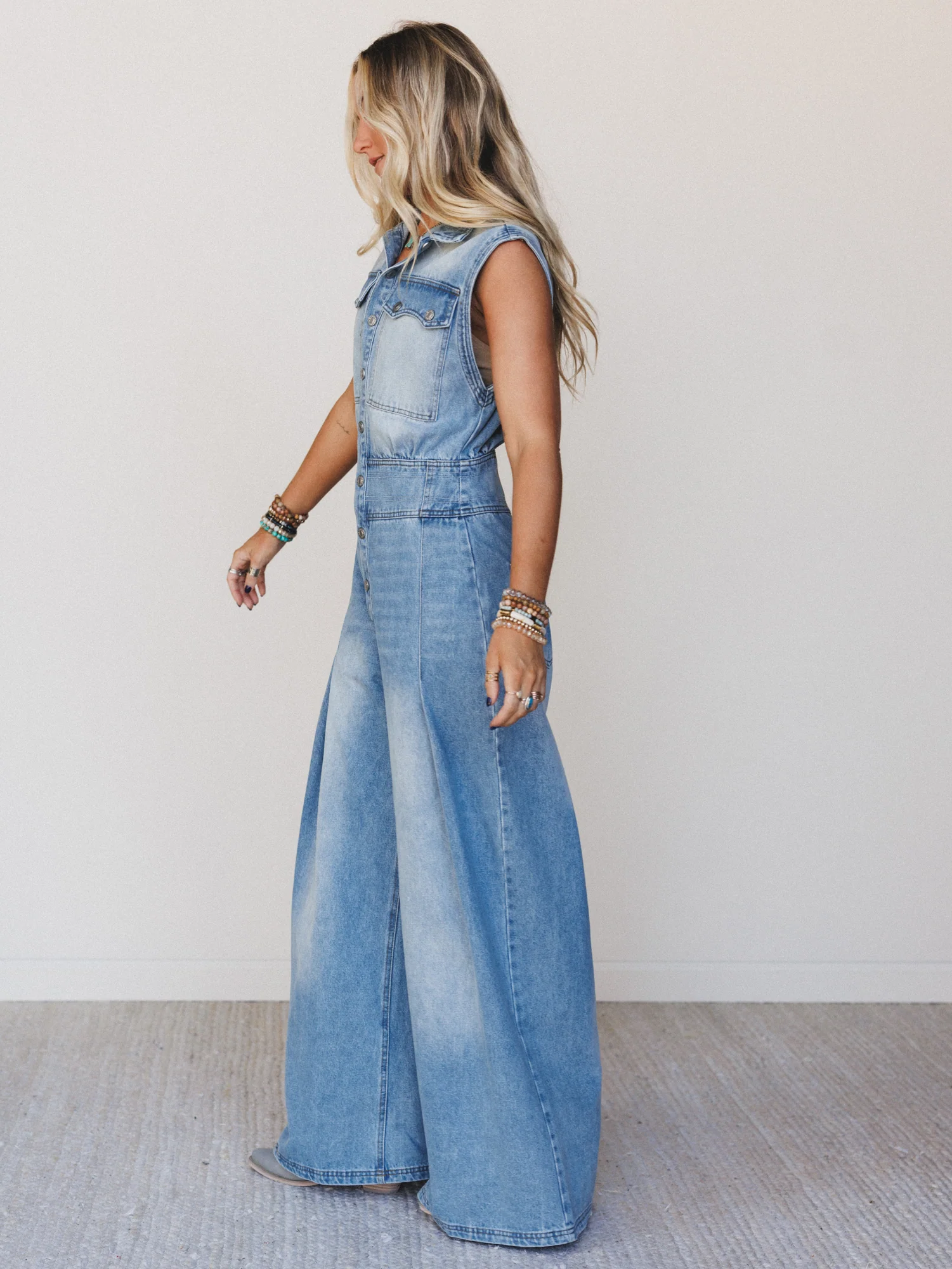 Sami Button Up Jumpsuit - Light Denim - Image 3