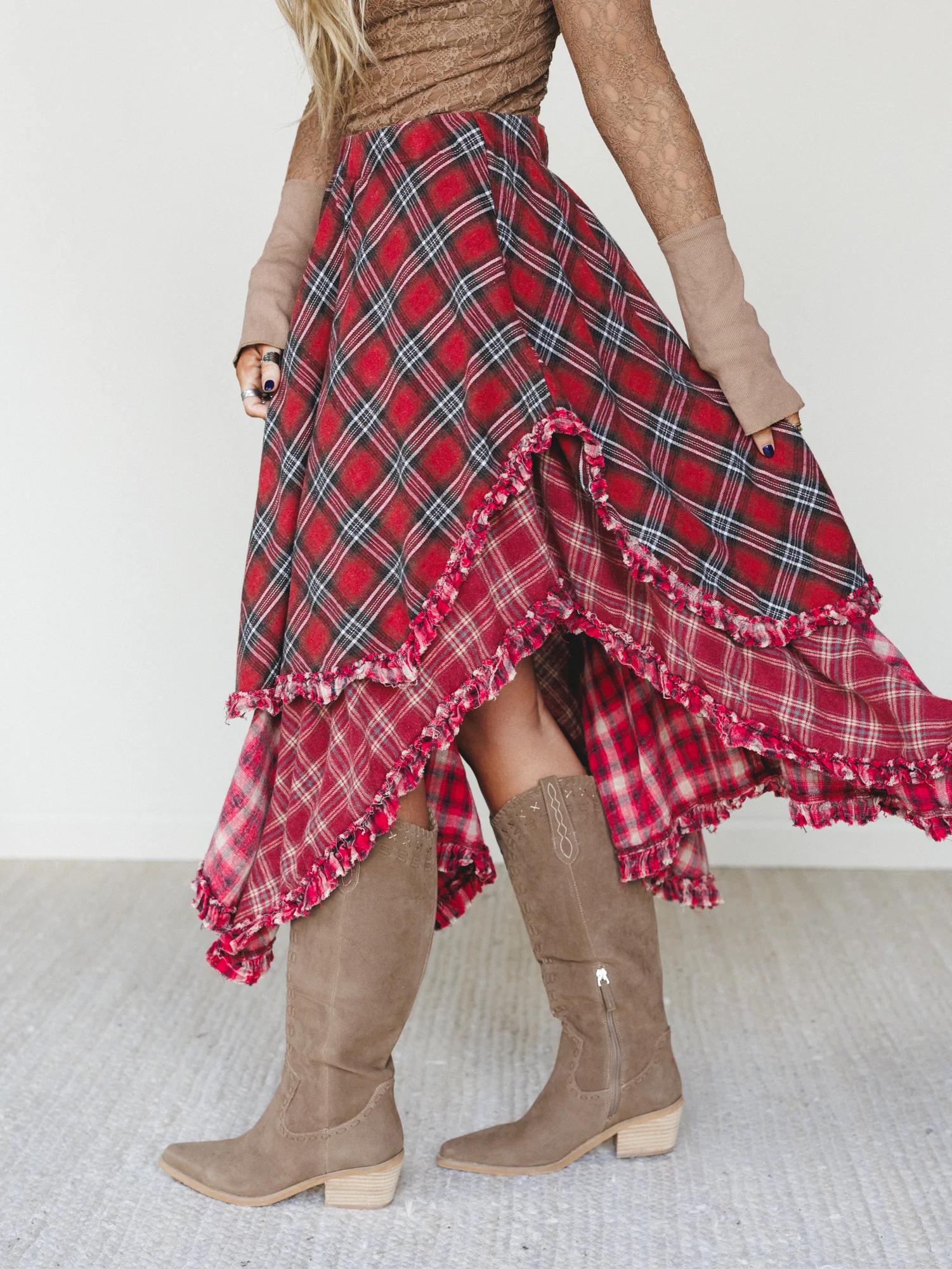 Sand Dancer Plaid Skirt - Red - Image 3
