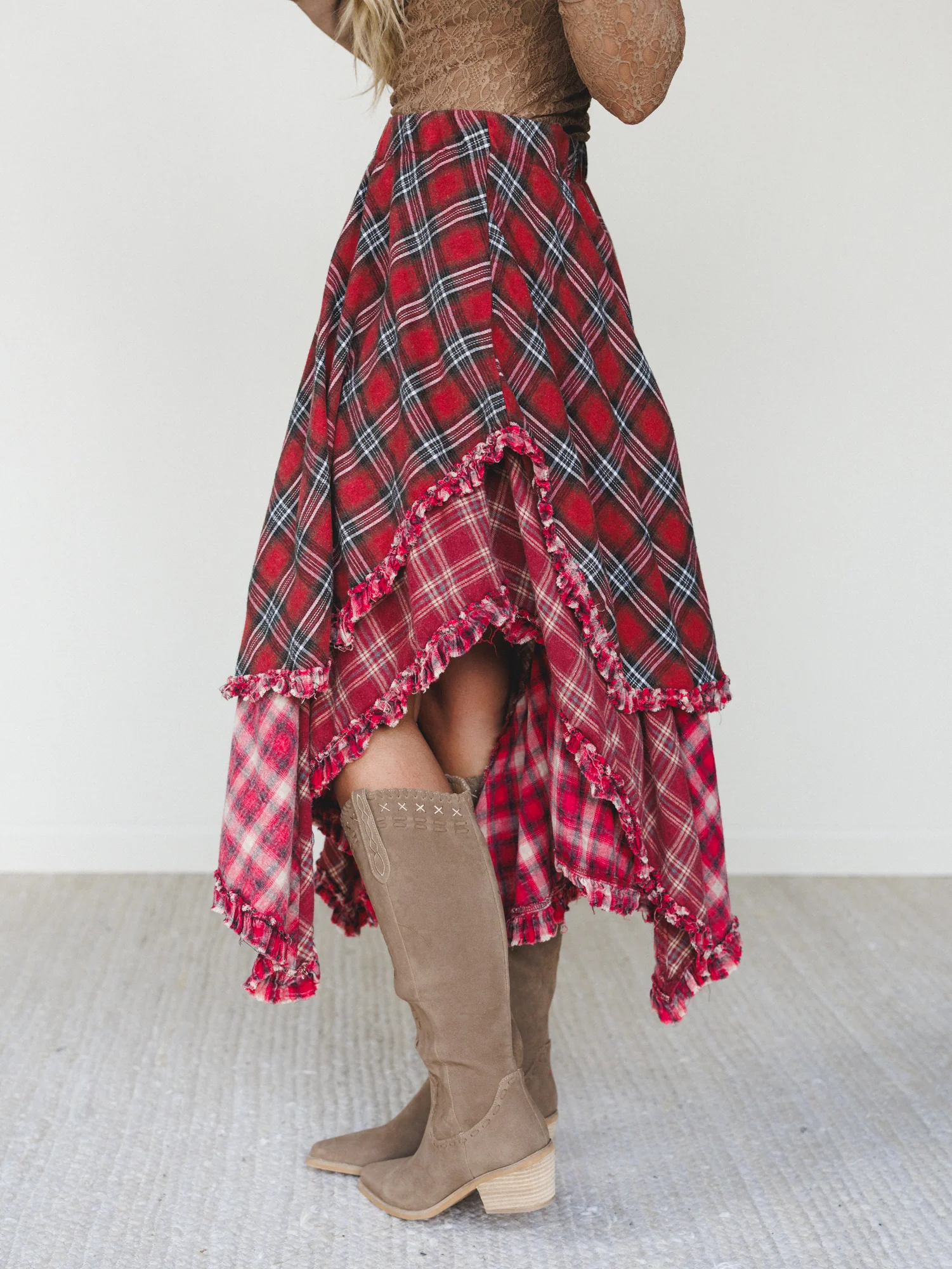 Sand Dancer Plaid Skirt - Red - Image 4