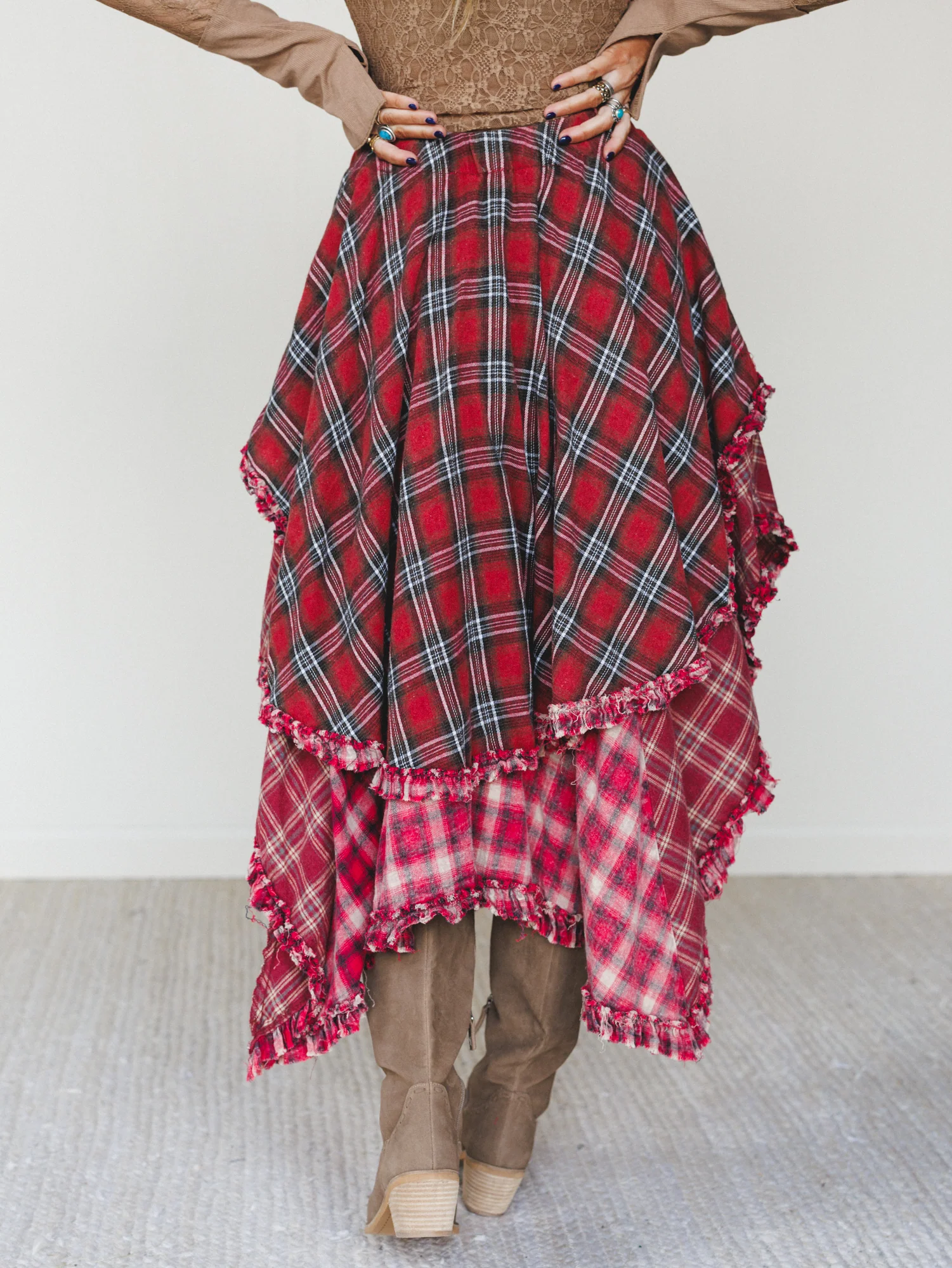 Sand Dancer Plaid Skirt - Red - Image 5